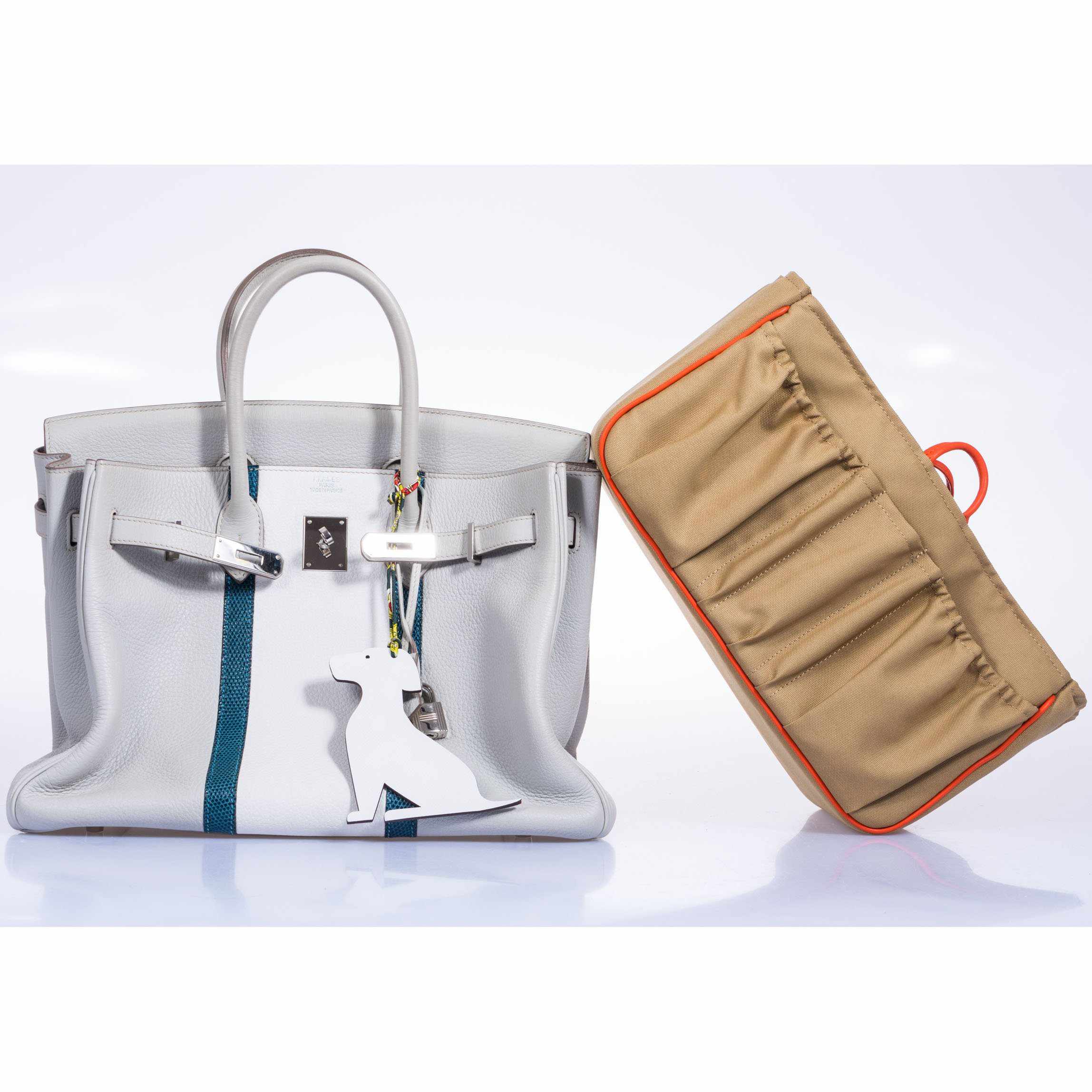 Hermès Birkin 35 Club Gris Perle & White Clemence Mykonos Lizard Palladium Hardware