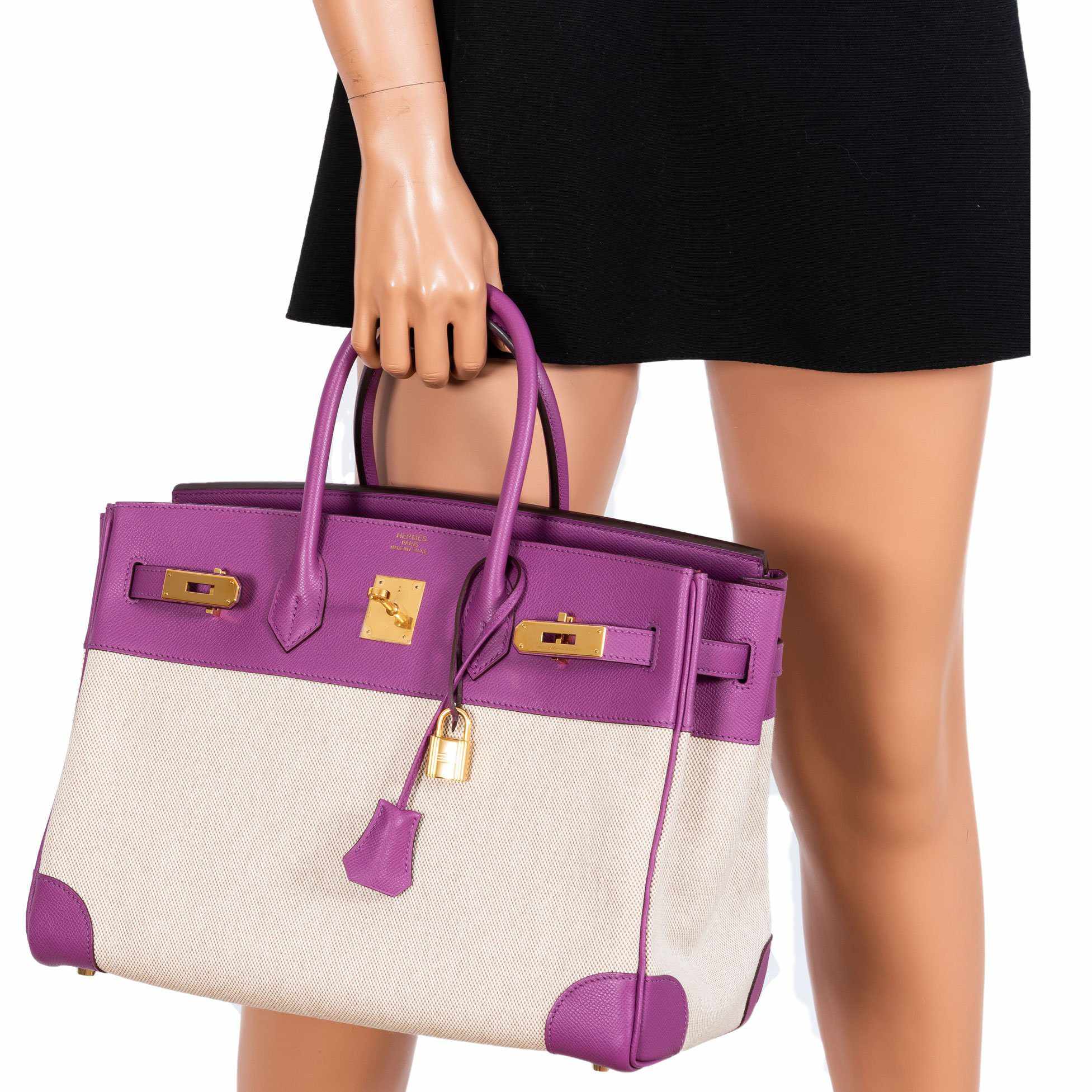 Hermès Birkin 35 Cyclamen Toile And Epsom Gold Hardware