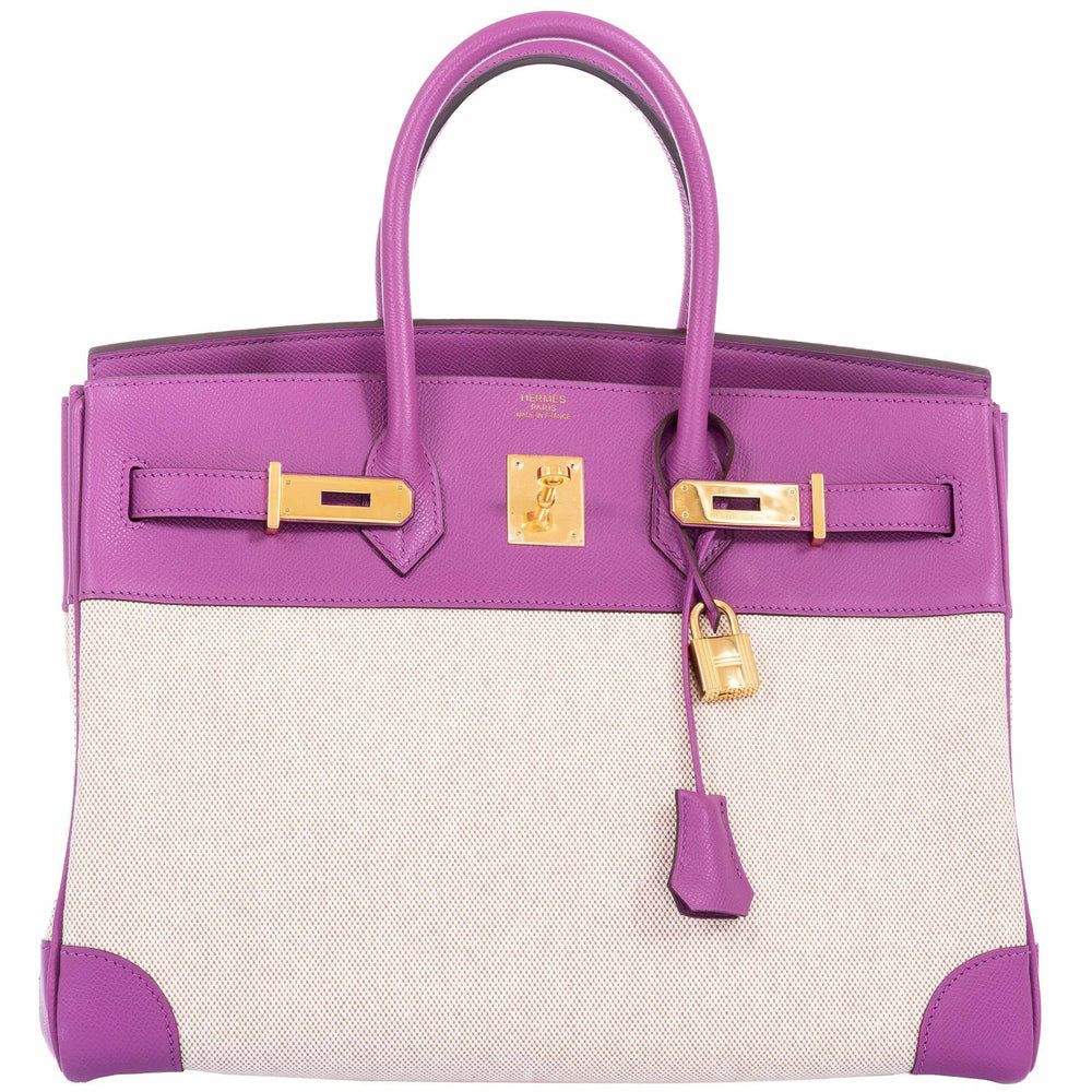 Hermès Birkin 35 Cyclamen Toile And Epsom Gold Hardware