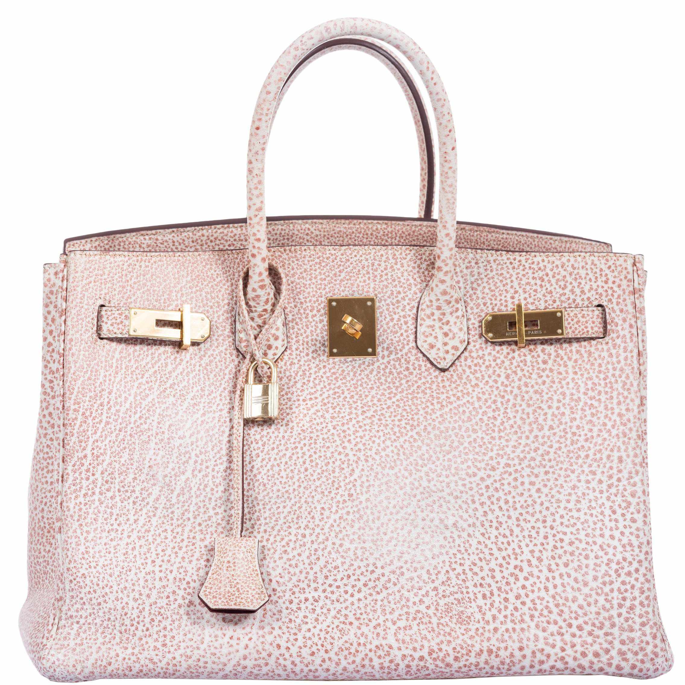 Hermès Birkin 35 Dalmatian Pink & White Buffalo Gold Hardware