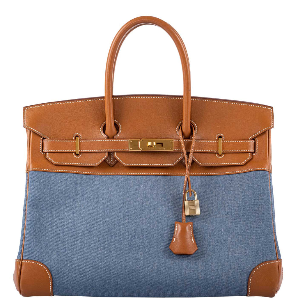 Hermès Birkin 35 handbag in blue denim and brown barenia leather, GHW