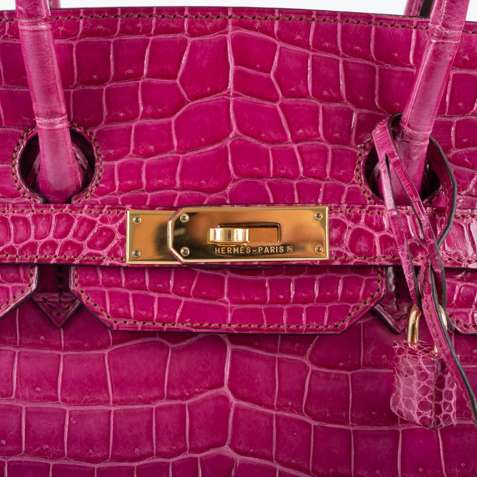 Hermès Birkin 35 Fuchsia Porosus Crocodile with Gold Hardware