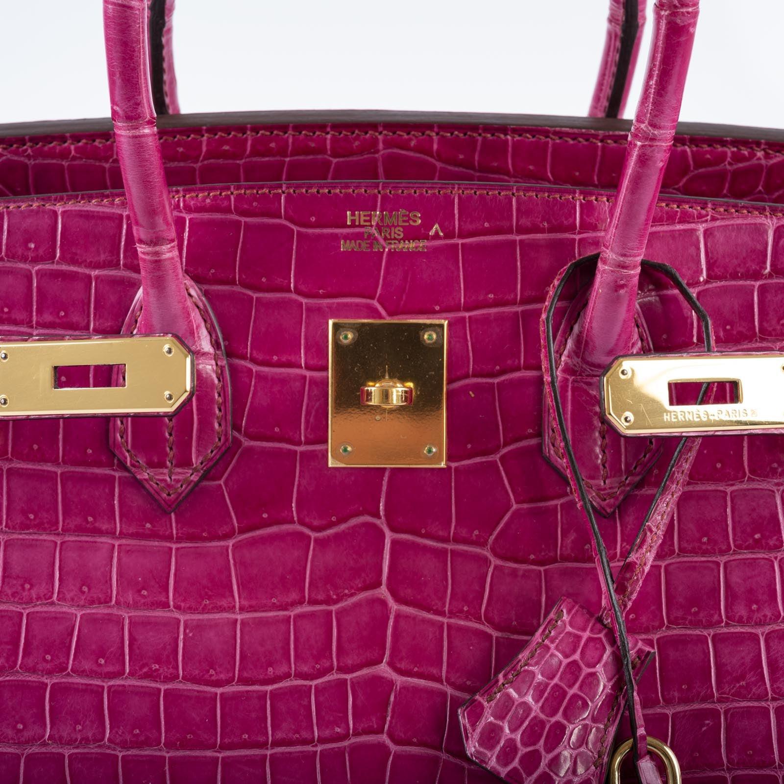 Hermès Birkin 35 Fuchsia Porosus Crocodile with Gold Hardware