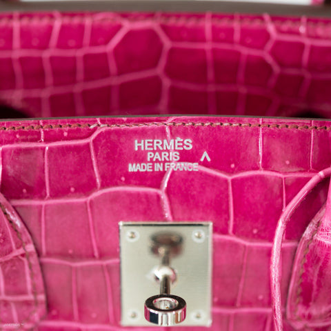 Hermès Birkin 35 Fuchsia Porosus Crocodile with Palladium Hardware - 2011, O Square