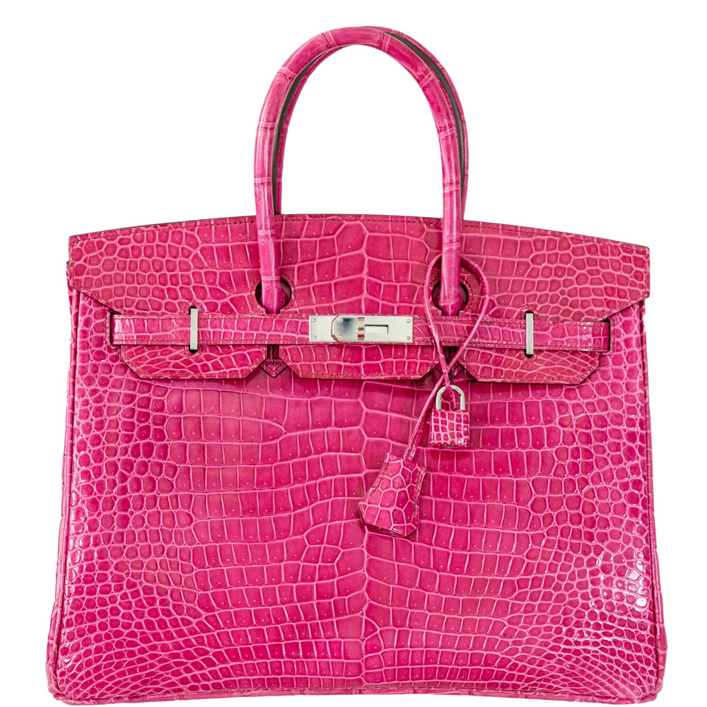 Hermès Birkin 35 Fuchsia Porosus Crocodile with Palladium Hardware