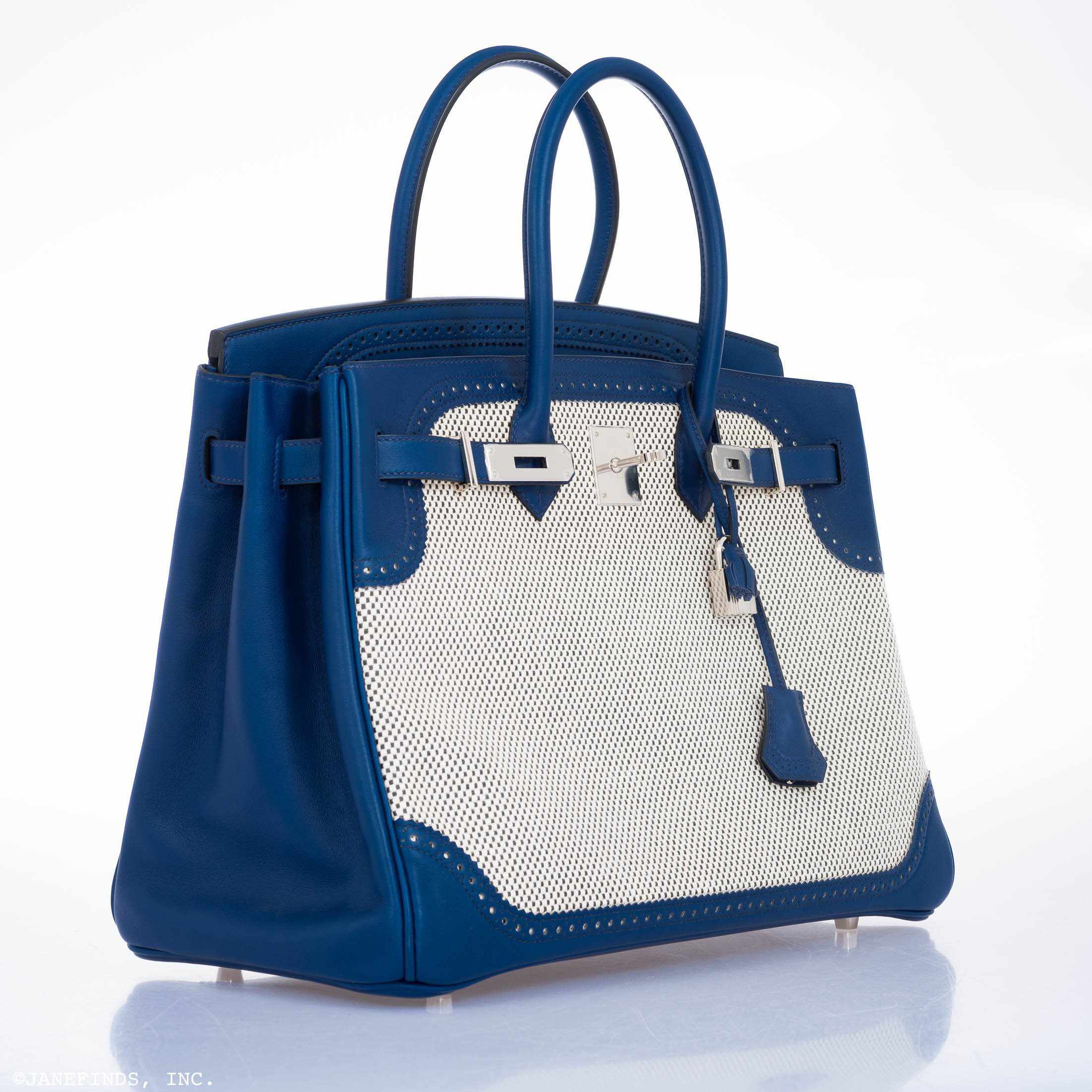 Hermès Birkin 35 Ghillies Bleu Saphir Swift And Toile Palladium Hardware