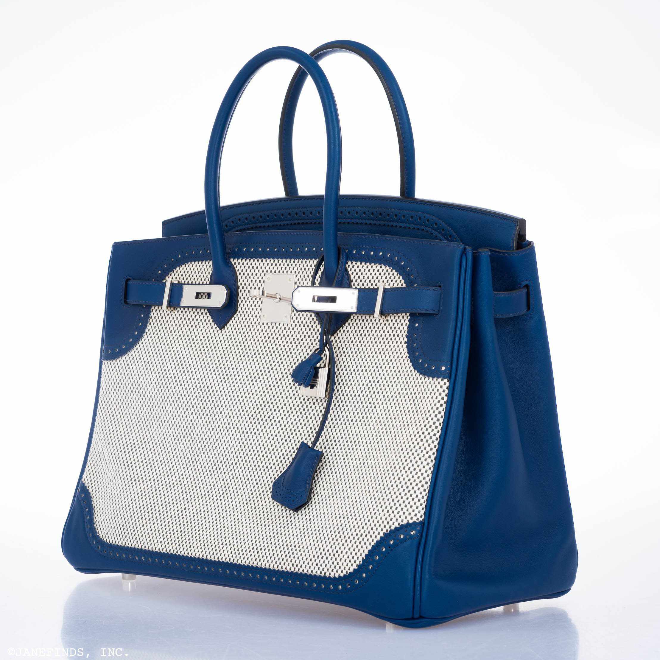 Hermès Birkin 35 Ghillies Bleu Saphir Swift And Toile Palladium Hardware