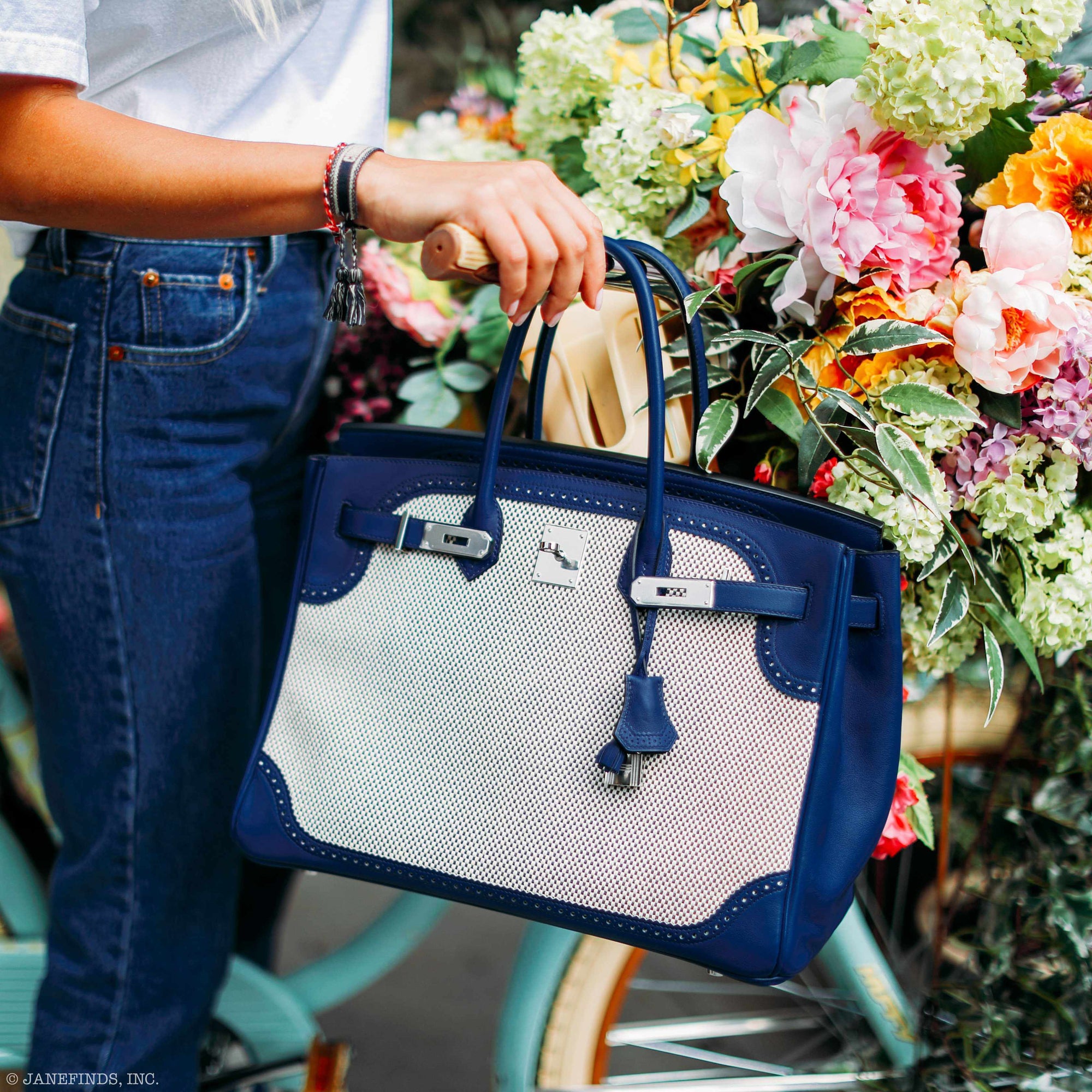 Hermès Birkin 35 Ghillies Bleu Saphir Swift Leather & Toile Palladium Hardware