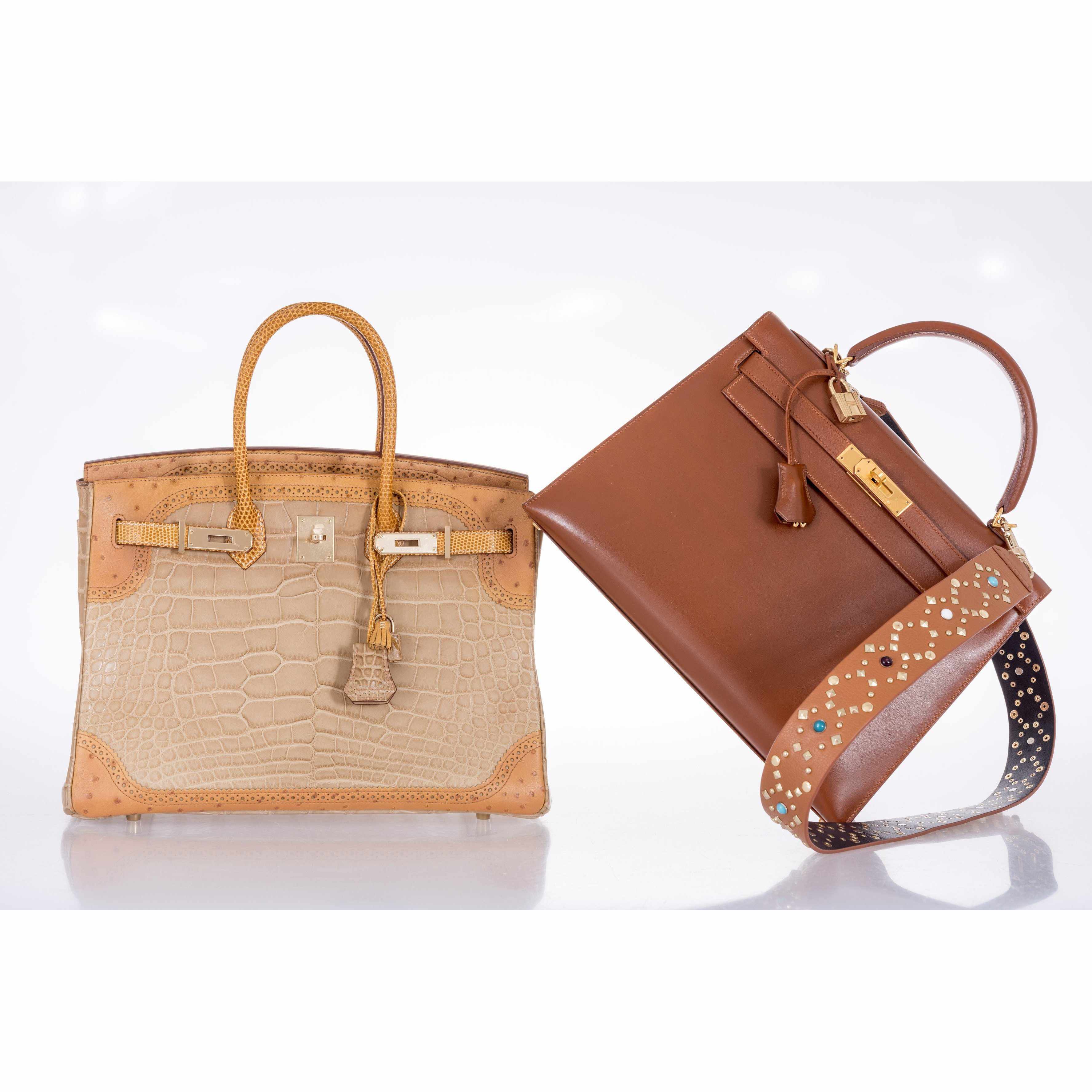 Hermès Birkin 35 Ghillies Grand Marriage Poussière Matte Alligator Tabac Camel Ostrich Sesame Lizard Permabrass Hardware