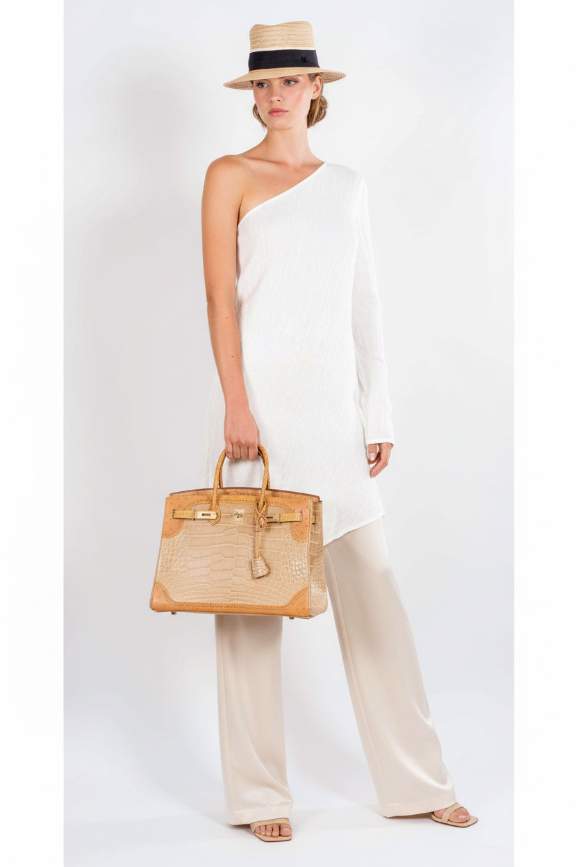 Hermès Birkin 35 Ghillies Grand Marriage Poussière Matte Alligator Tabac Camel Ostrich Sesame Lizard Permabrass Hardware