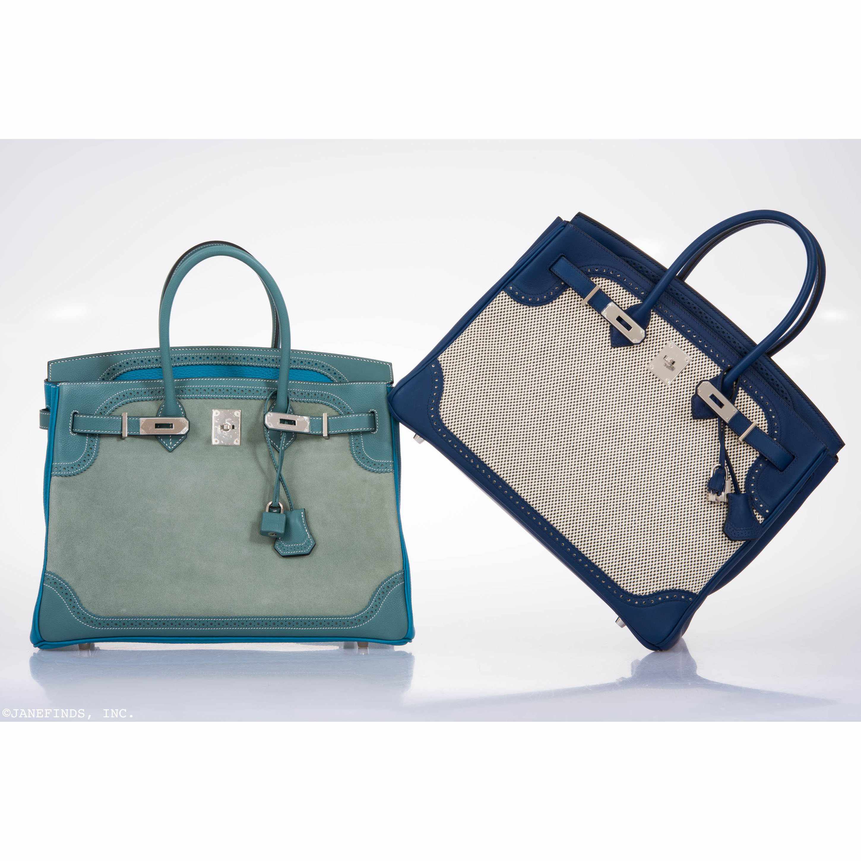 Hermès Birkin 35 "Ghillies" Limited Edition Turquoise & Ciel Evergrain, Swift & Veau Doblis Suede