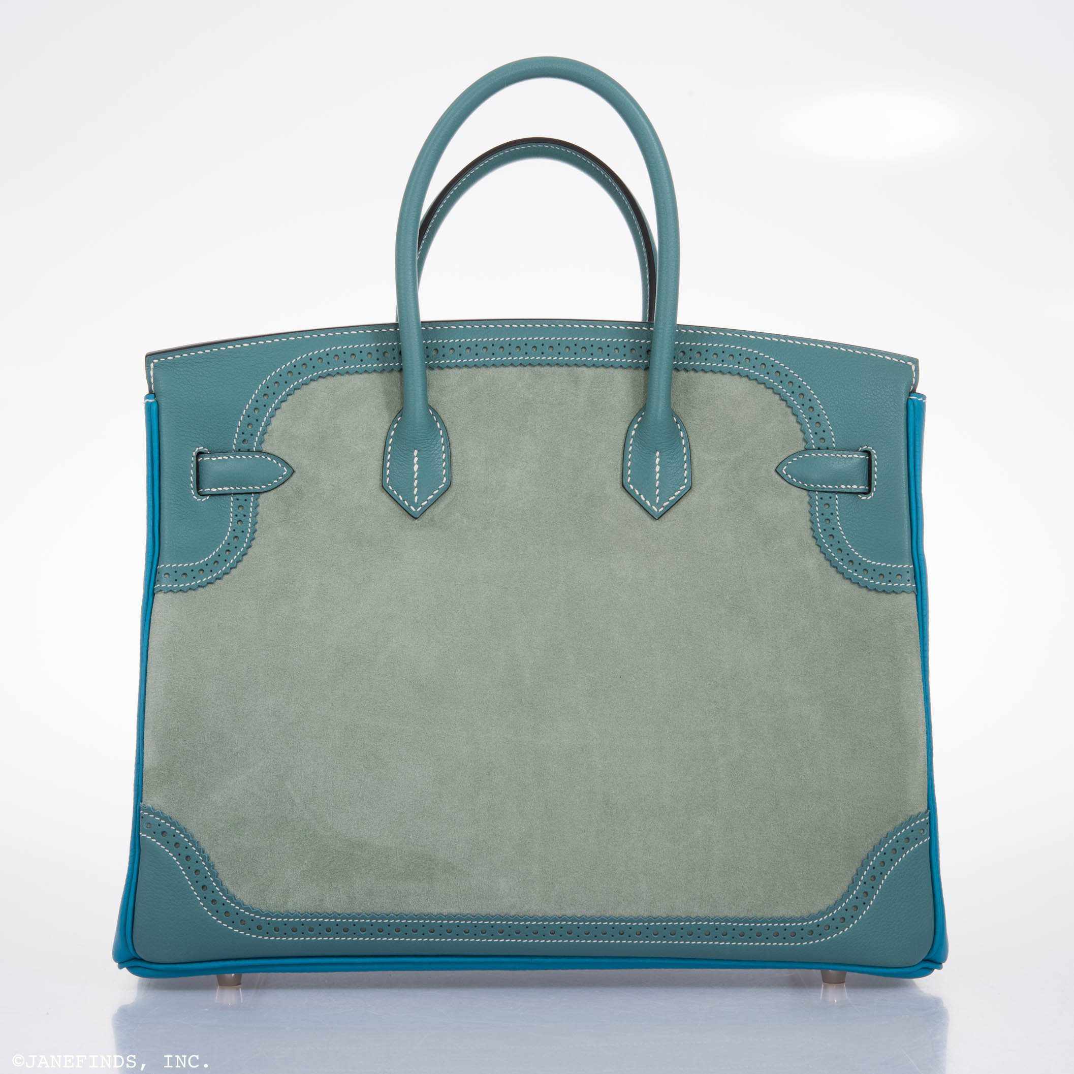 Hermès Birkin 35 "Ghillies" Limited Edition Turquoise & Ciel Evergrain, Swift & Veau Doblis Suede
