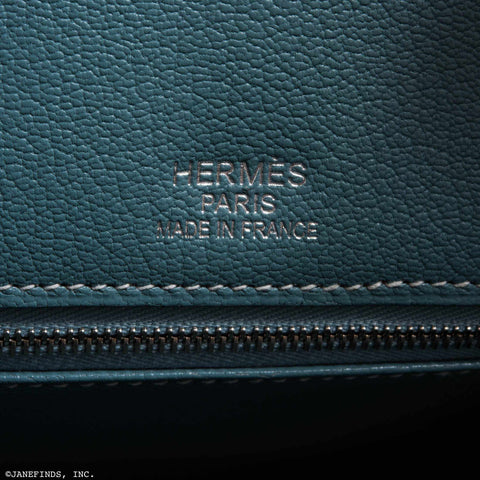 Hermès Birkin 35 Ghillies Turquoise, Ciel Evergrain, Veau Doblis Suede Palladium Hardware - Special Edition