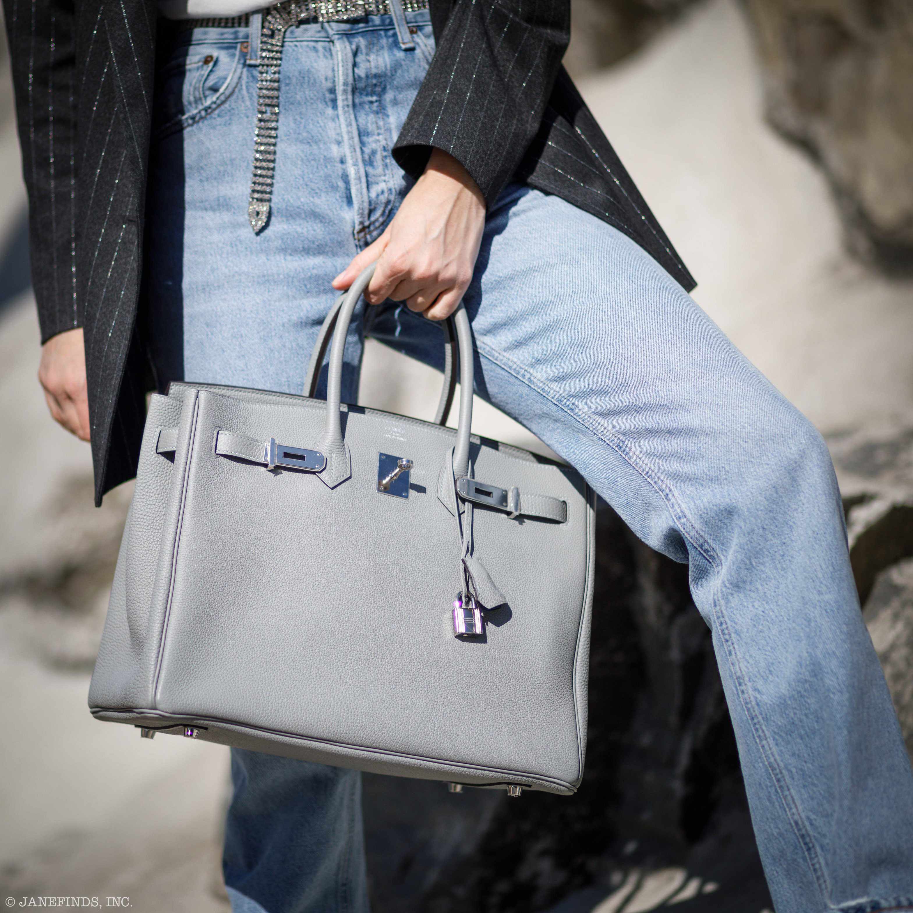 Hermès Birkin 35 Gris Mouette Verso Blue Agate Togo Palladium Hardware