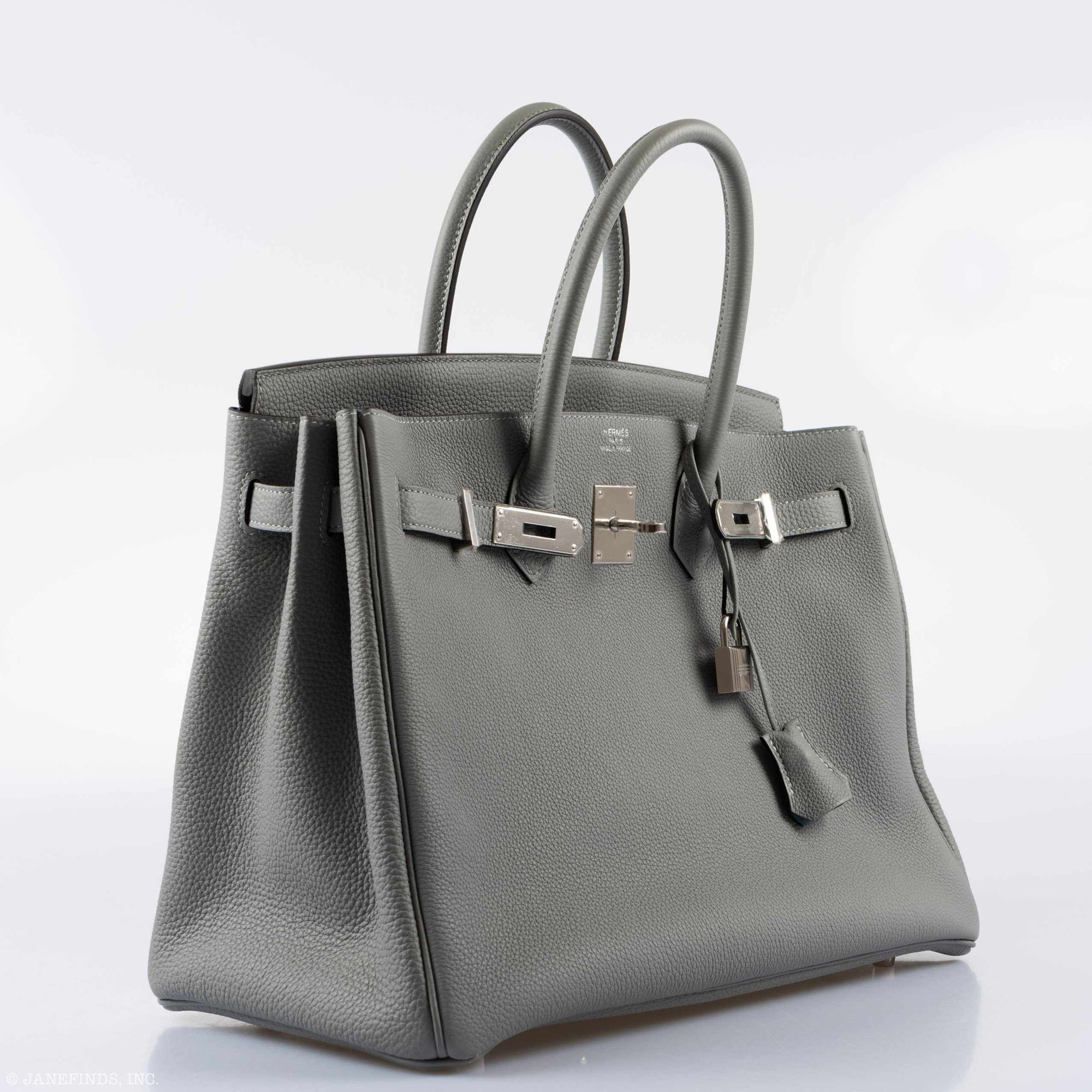 Hermès Birkin 35 Gris Mouette Verso Blue Agate Togo Palladium Hardware - 2016, X