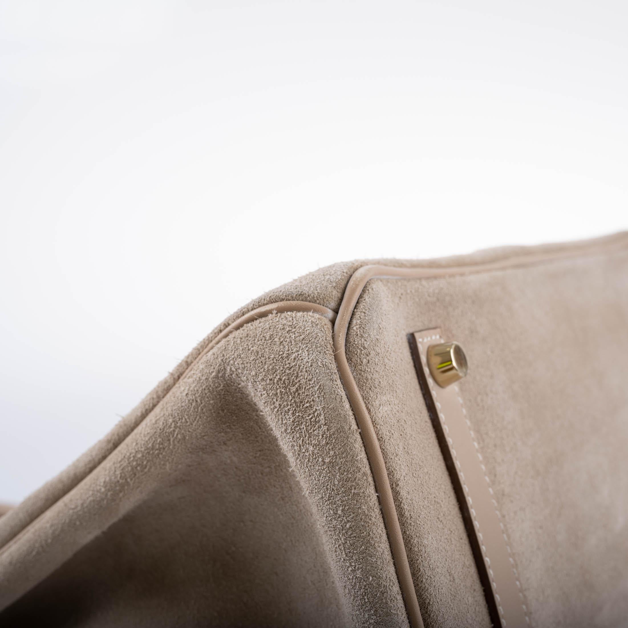 Hermès Birkin 35 Grizzly Argile Veau Doblis Suede & Swift Permabrass Hardware - 2014, R Square