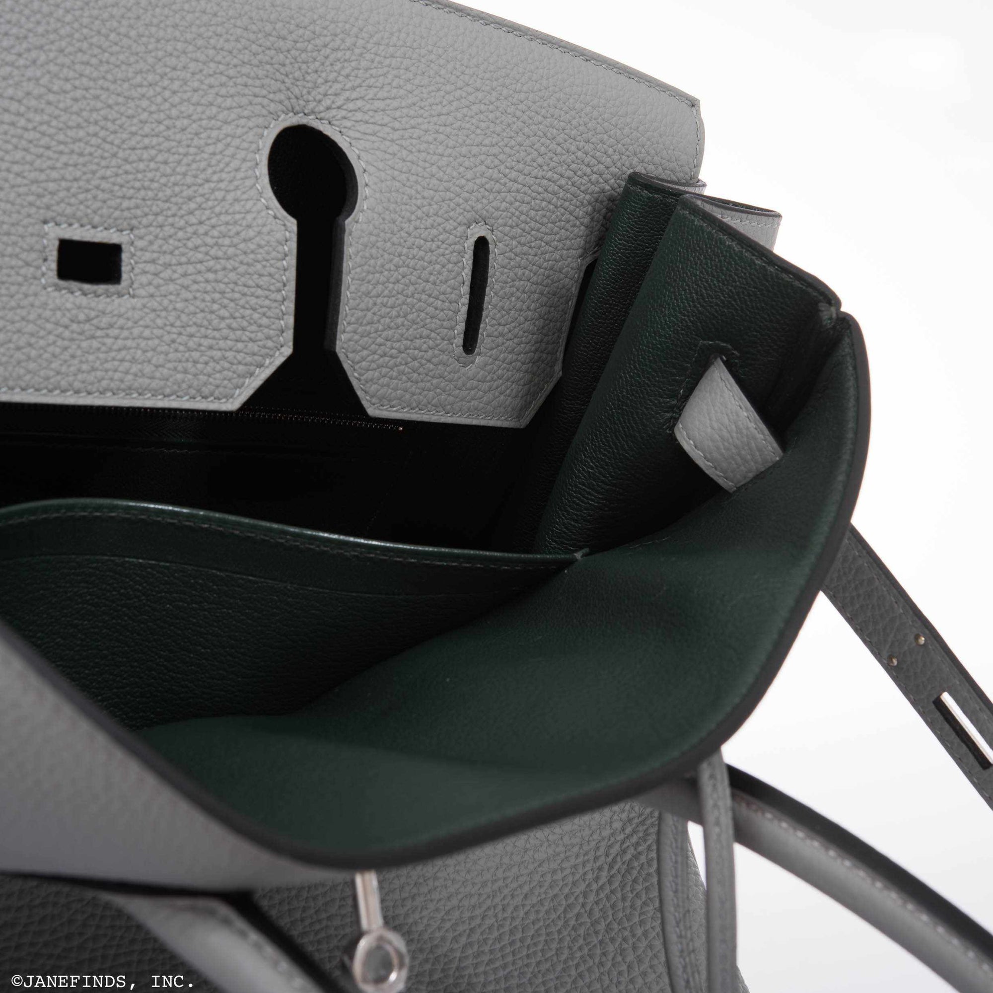Hermès Birkin 35 HSS Bi-Color Gris Mouette & Vert Fonce Togo Palladium Hardware