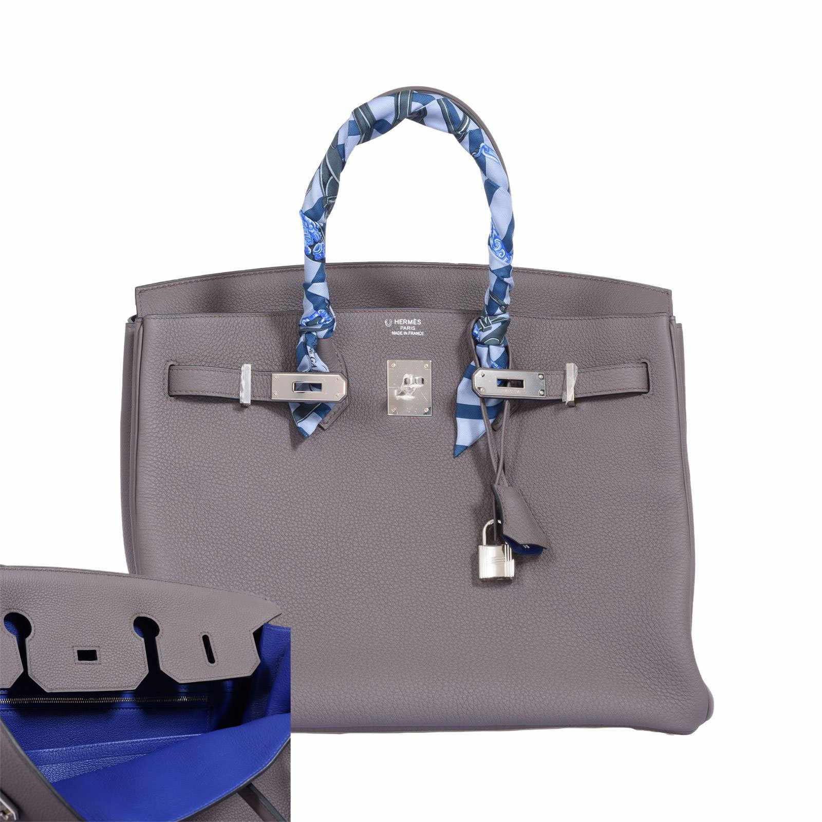 Hermès Birkin 35 HSS Etain With Blue Electric Togo Palladium Hardware
