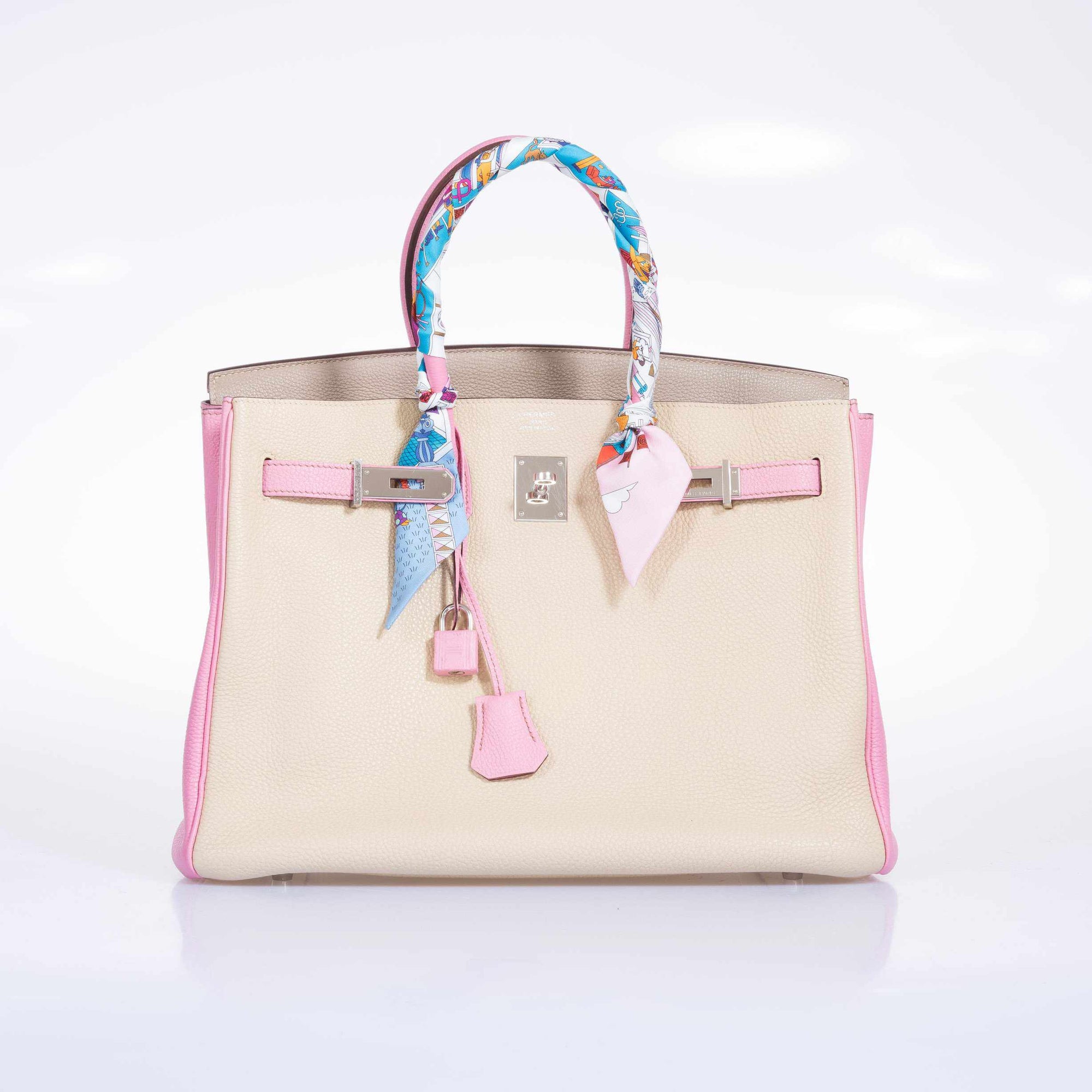 Hermès Birkin 35 HSS Gris Tourterelle/Bubblegum/Trench Togo Palladium Hardware