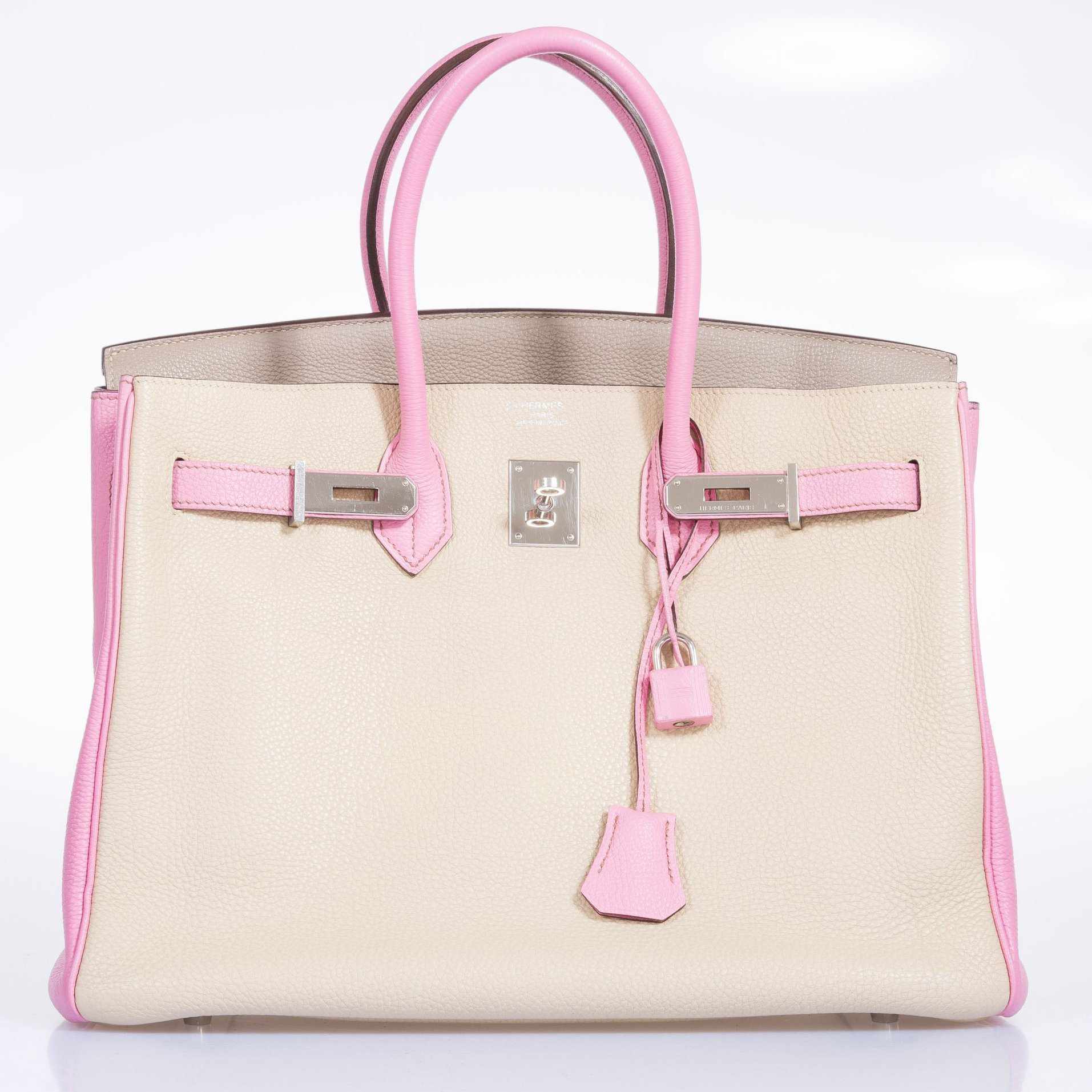 Hermès Birkin 35 HSS Gris Tourterelle/Bubblegum/Trench Togo Palladium Hardware