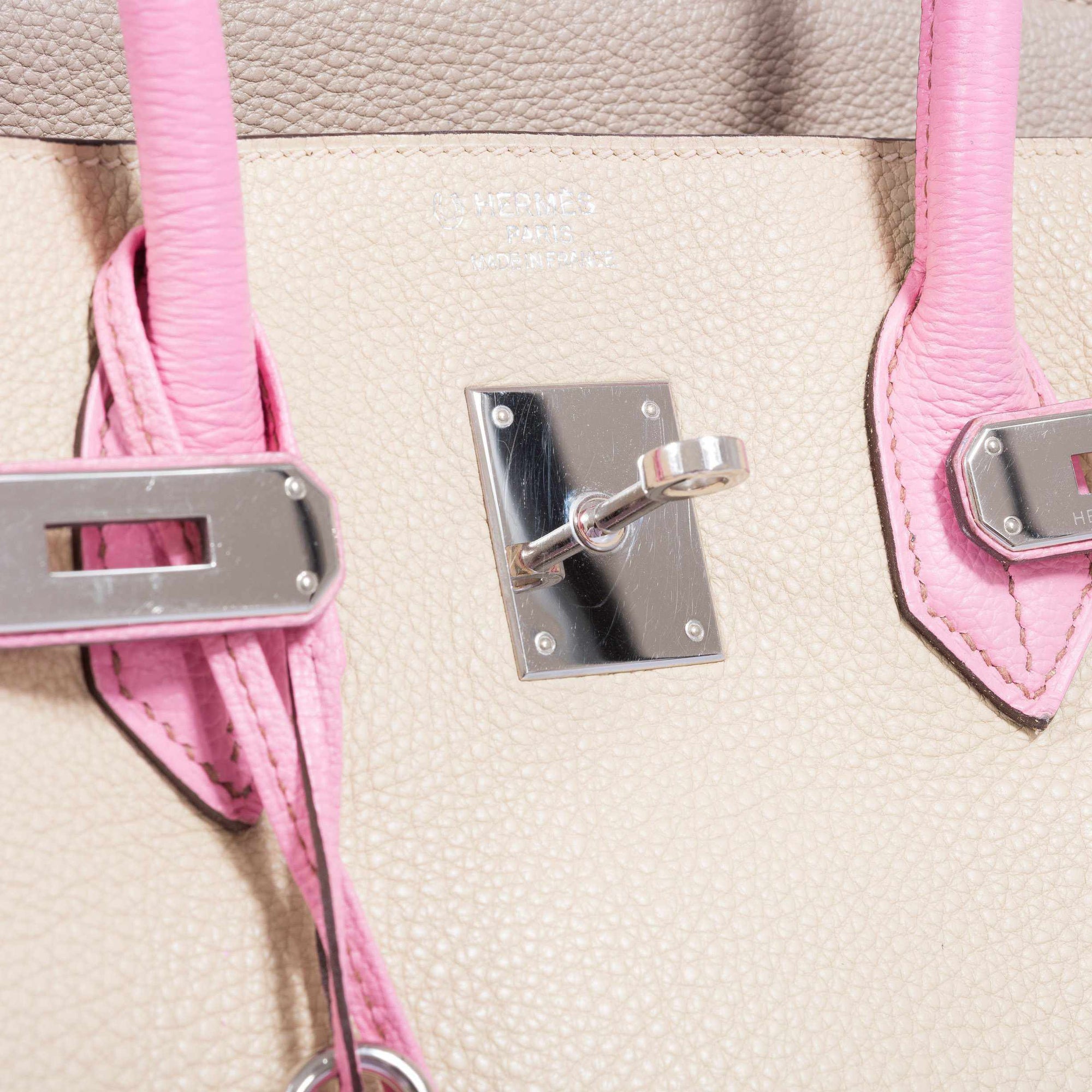 Hermès Birkin 35 HSS Gris Tourterelle/Bubblegum/Trench Togo Palladium Hardware