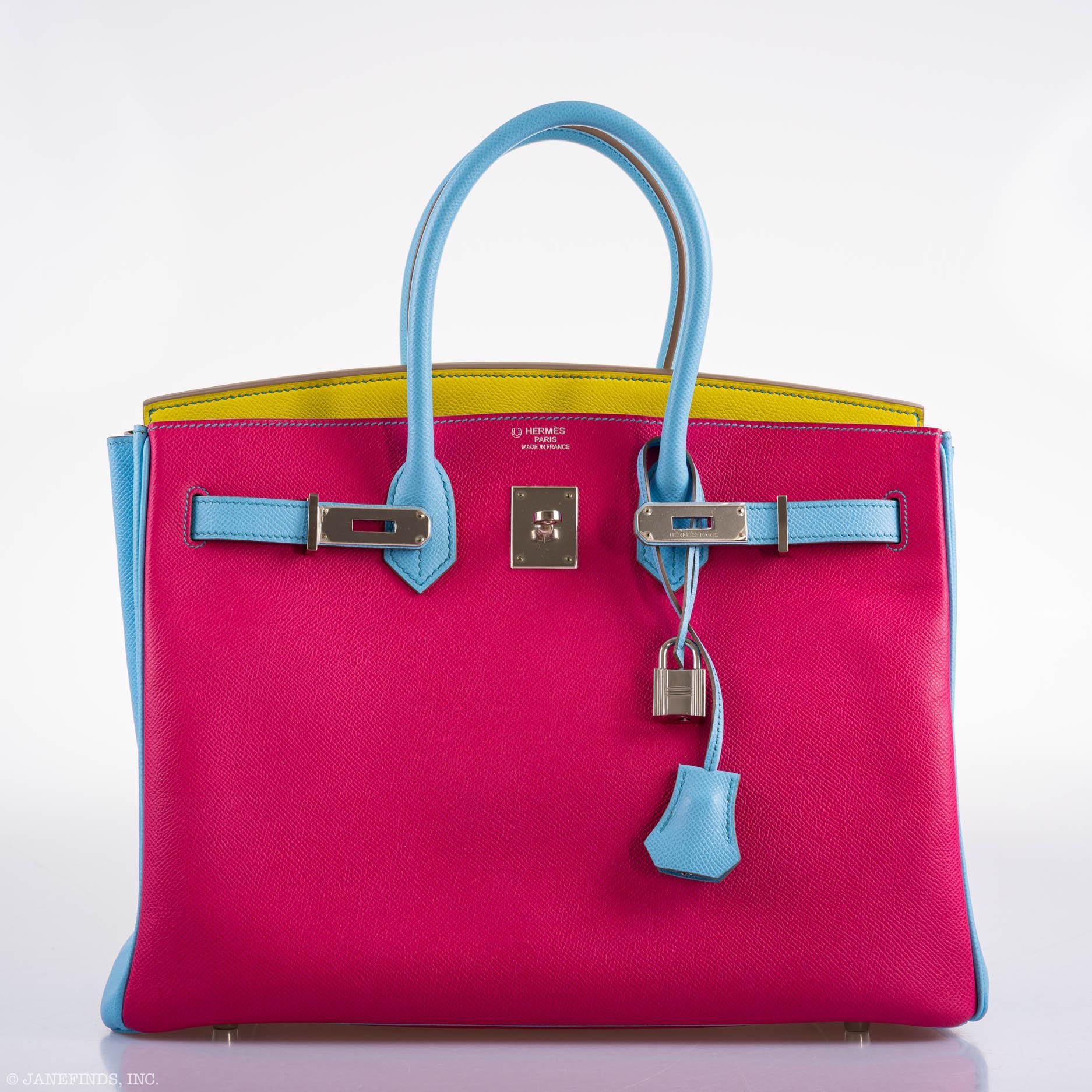 Hermès Birkin 35 HSS Rose Tyrien, Blue Celeste, Lime Epsom Palladium Hardware - 2011, O