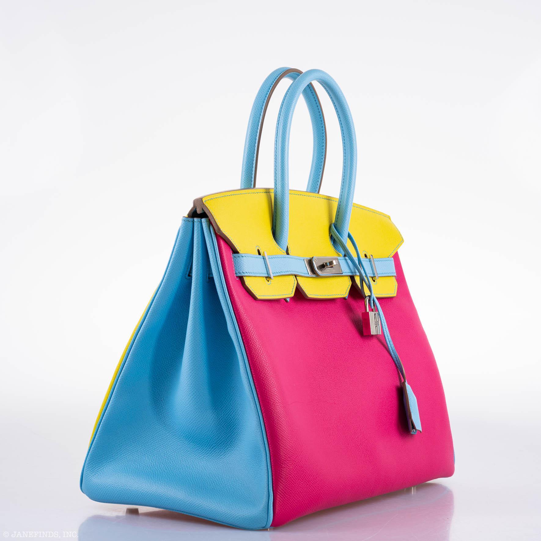 Hermès Birkin 35 HSS Rose Tyrien, Blue Celeste, Lime Epsom Palladium Hardware - 2011, O