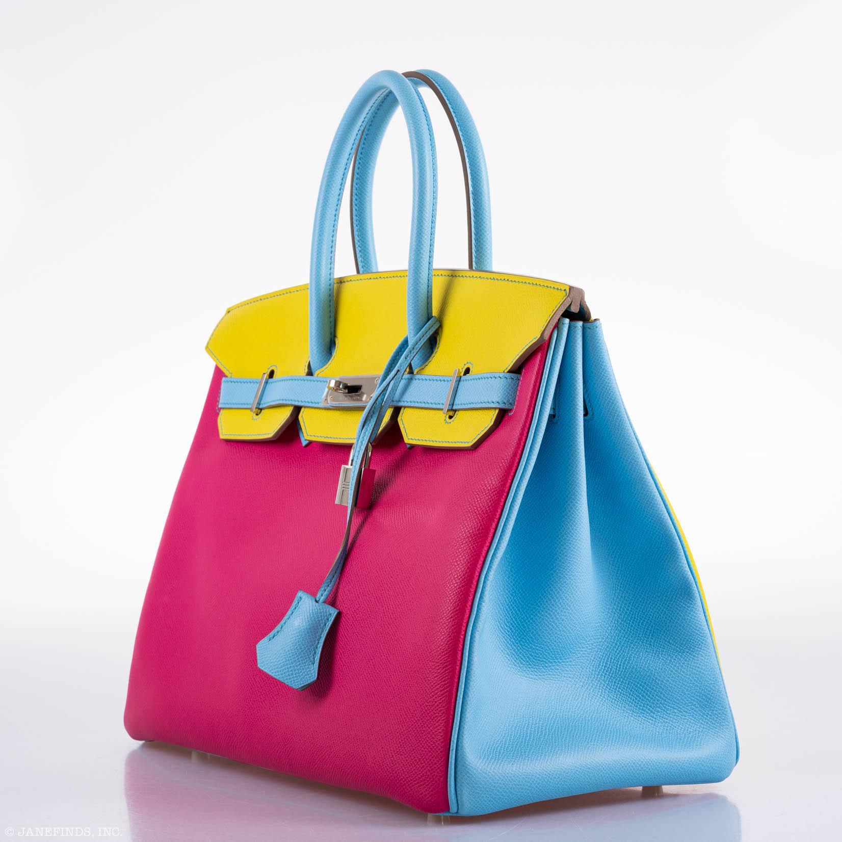 Hermès Birkin 35 HSS Rose Tyrien, Blue Celeste, Lime Epsom Palladium Hardware - 2011, O