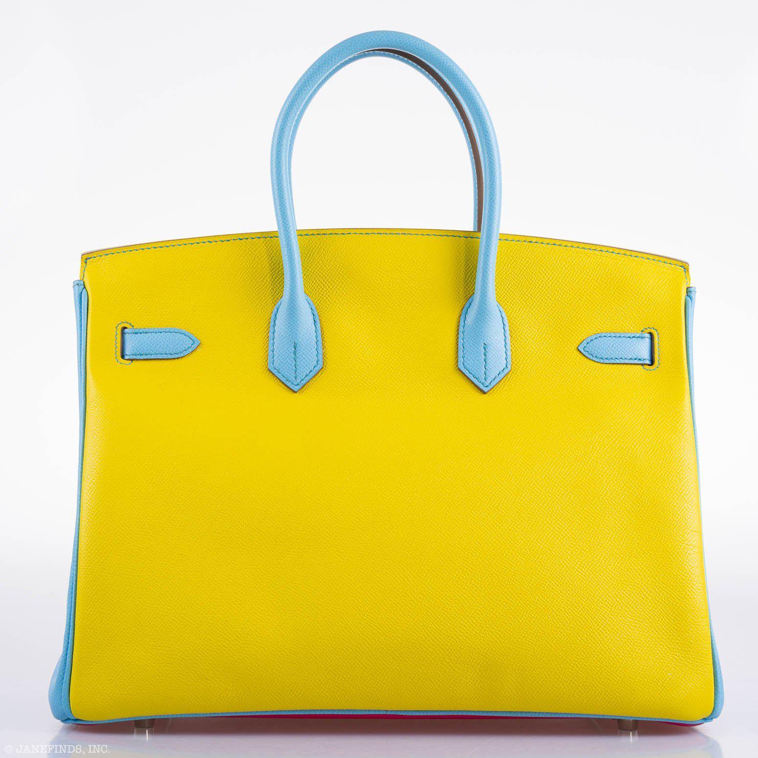 Hermès Birkin 35 HSS Rose Tyrien, Blue Celeste, Lime Epsom Palladium Hardware - 2011, O