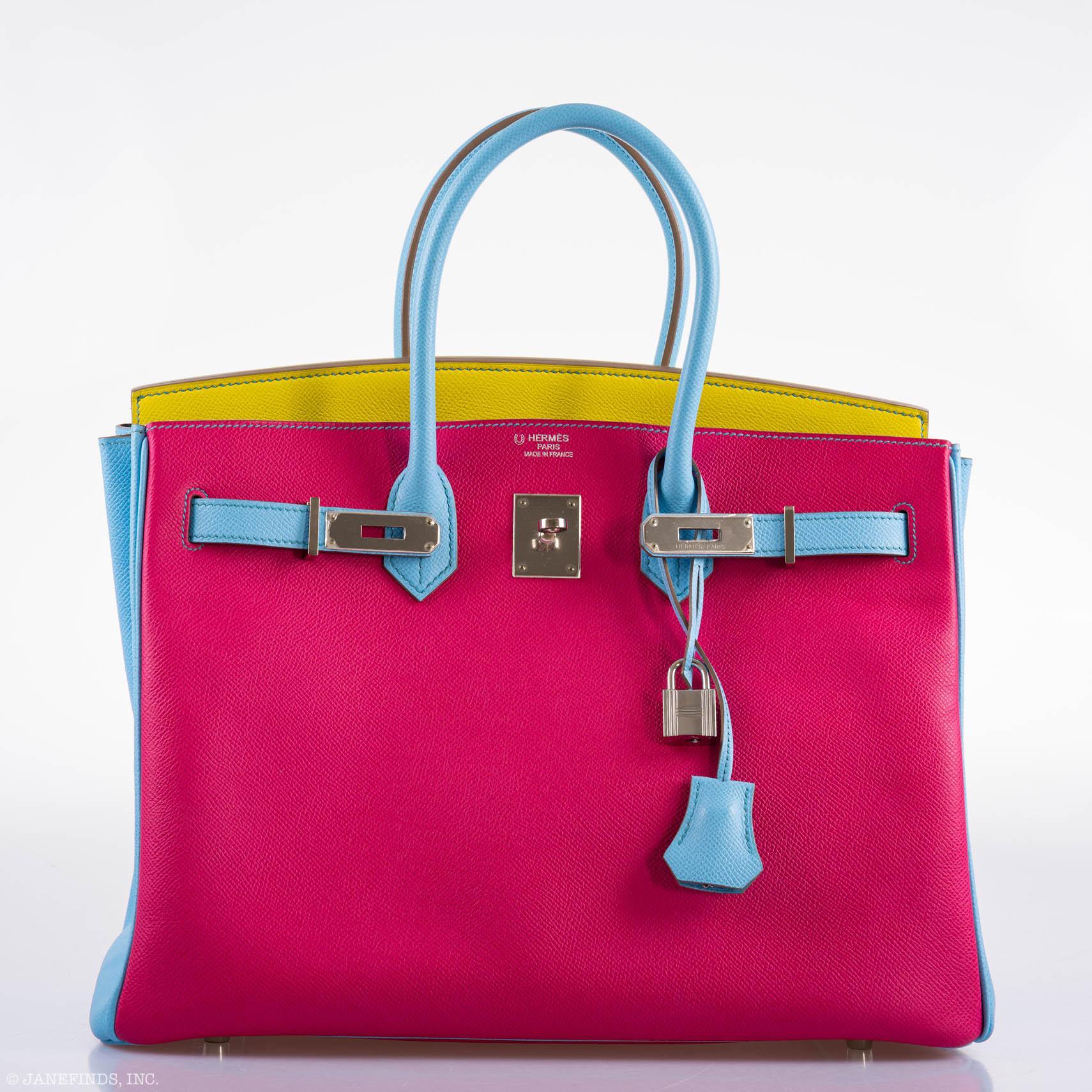 Hermès Birkin 35 HSS Rose Tyrien, Blue Celeste, Lime Epsom Palladium Hardware - 2011, O