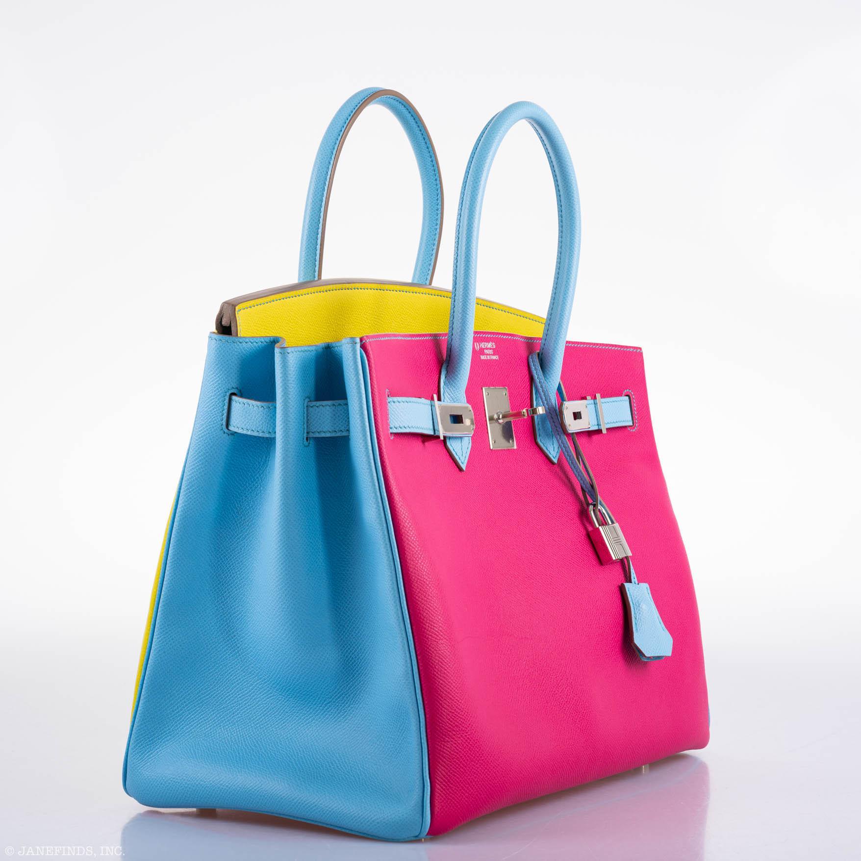 Hermès Birkin 35 HSS Rose Tyrien, Blue Celeste, Lime Epsom Palladium Hardware - 2011, O