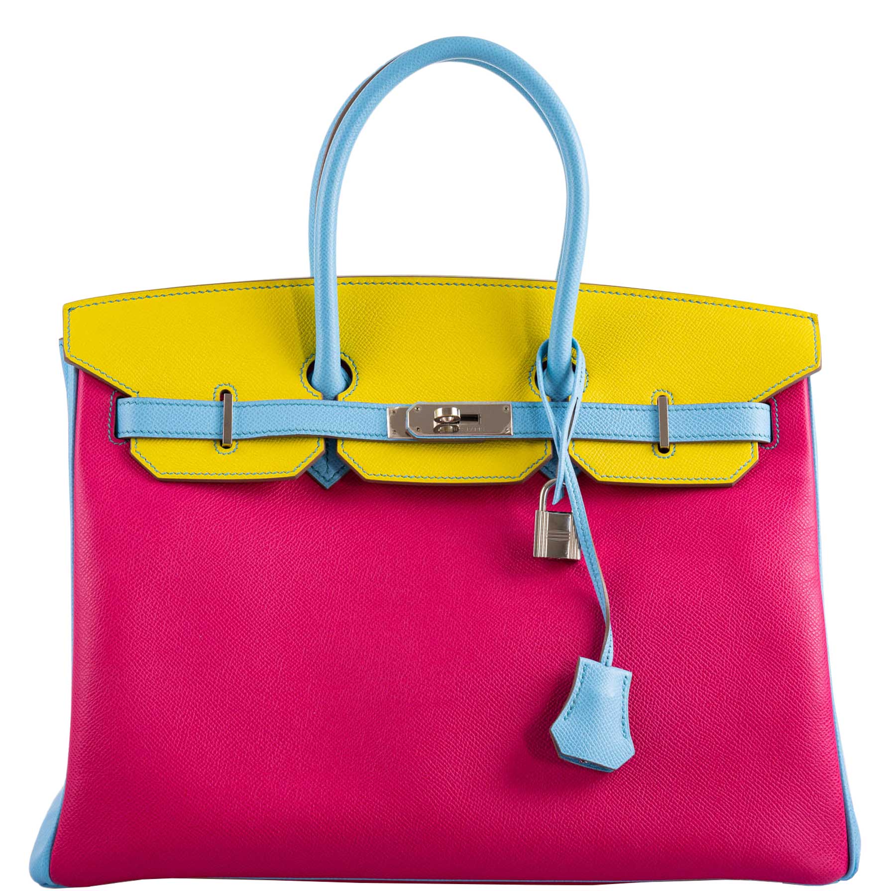 Hermès Birkin 35 HSS Rose Tyrien/Bleu Céleste/Lime Epsom Palladium Hardware