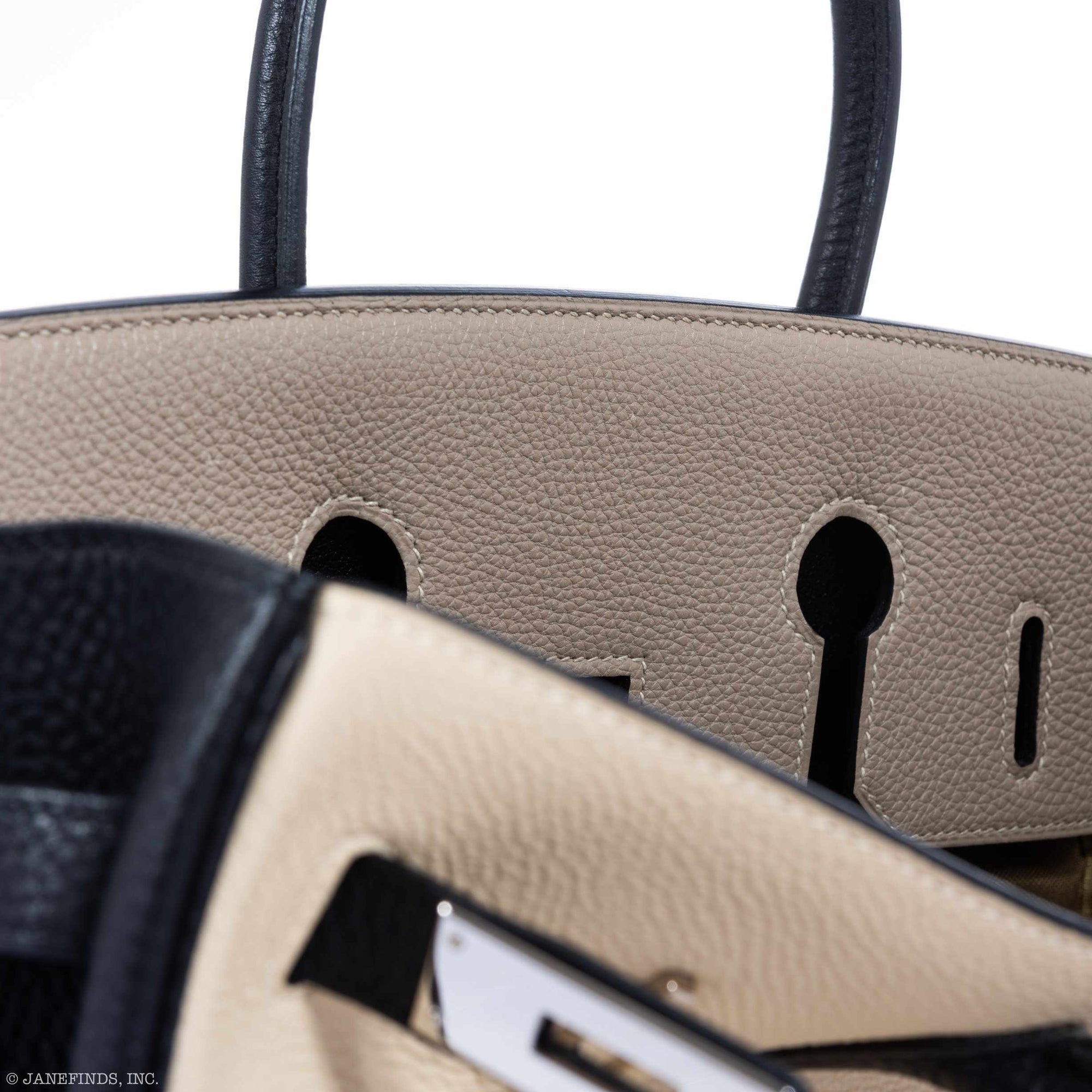 Hermès Birkin 35 HSS Tri-Color Parchment, Etoupe & Black Togo Palladium Hardware