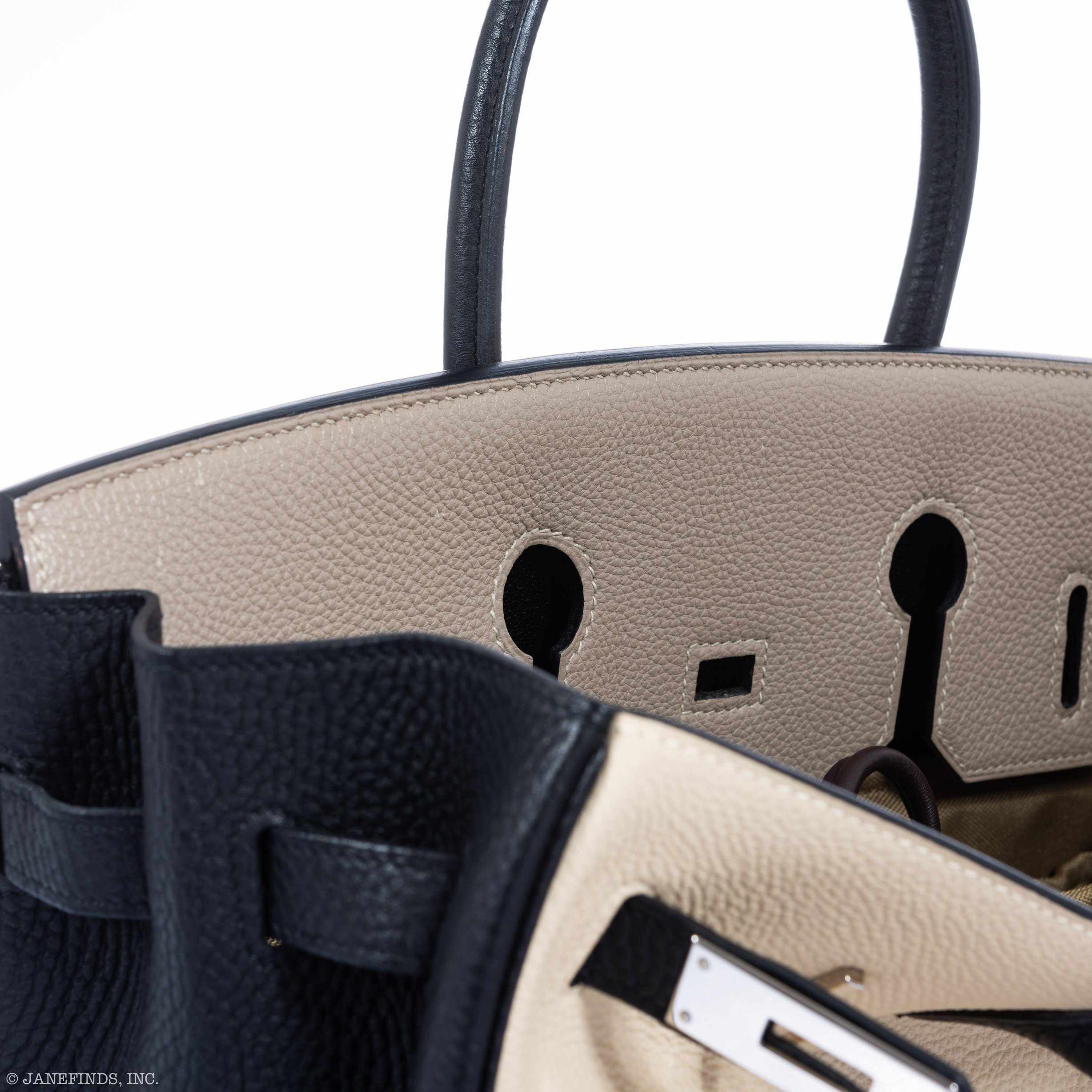 Hermès Birkin 35 HSS Tri-Color Parchment, Etoupe & Black Togo Palladium Hardware