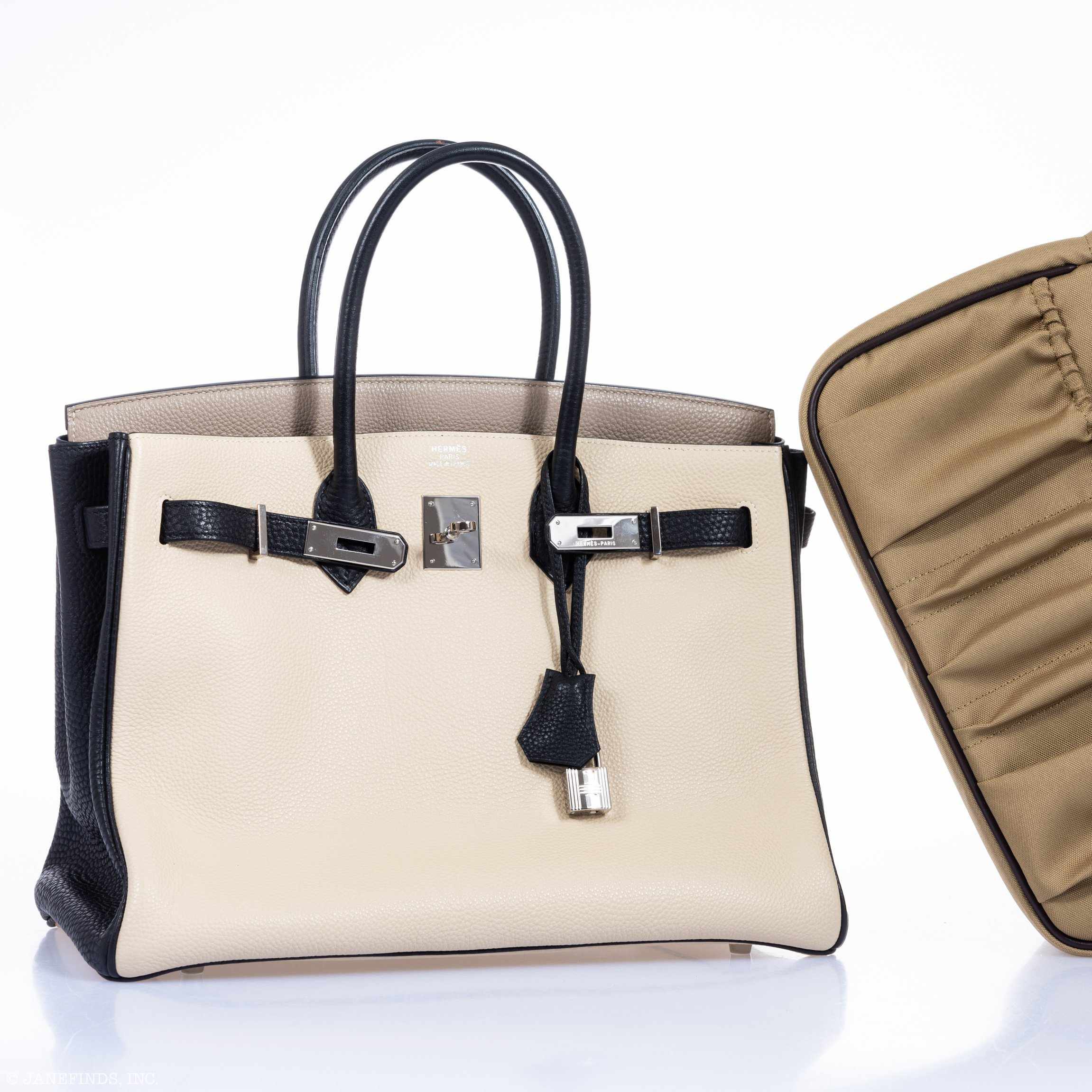 Hermès Birkin 35 HSS Tri-Color Parchment, Etoupe & Black Togo Palladium Hardware - 2007