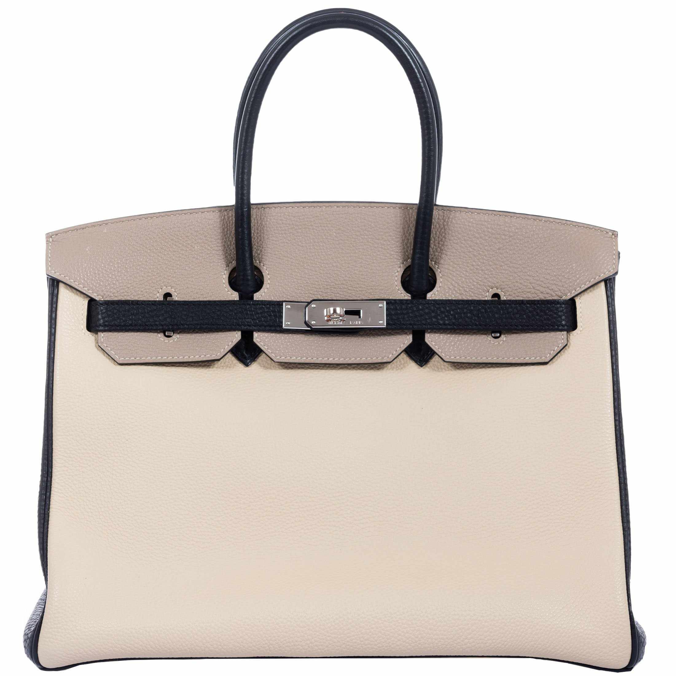 Hermès Birkin 35 HSS Tri-Color Parchment, Etoupe & Black Togo Palladium Hardware