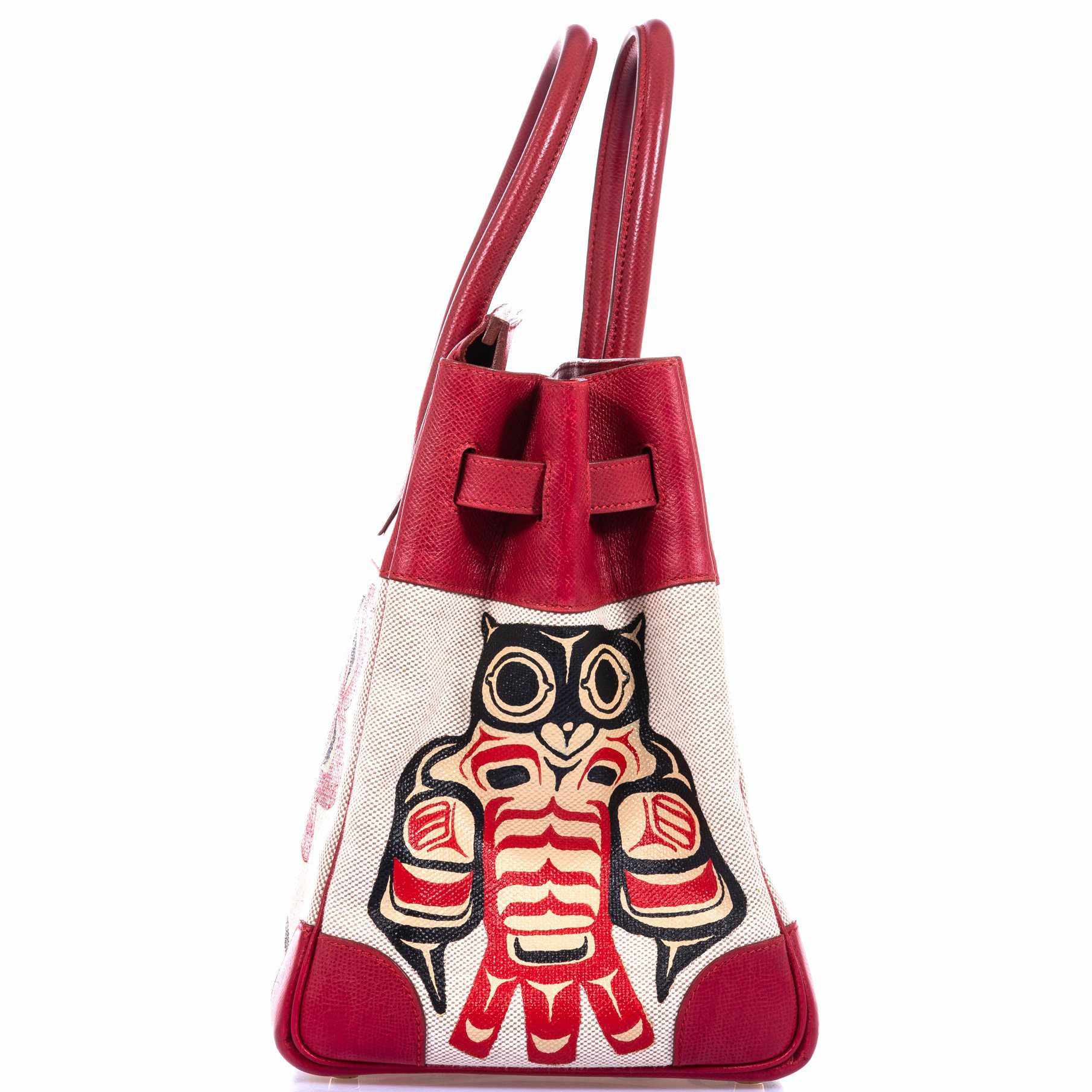 Hermès Birkin 35 JaneFinds Custom Shop "Totem" Rouge Vif Courchevel & Toile Gold Hardware