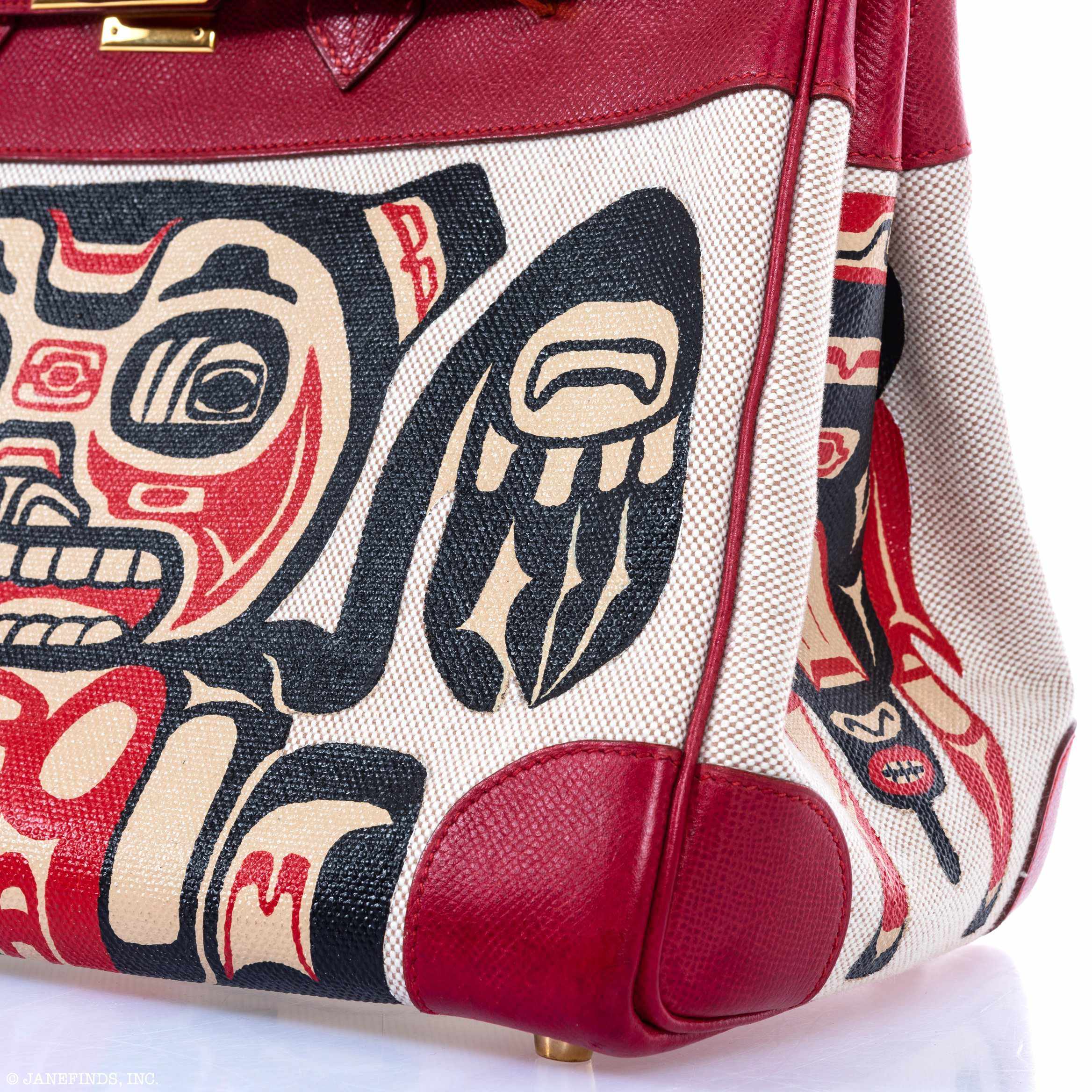Hermès Birkin 35 JaneFinds Custom Shop "Totem" Rouge Vif Courchevel & Toile Gold Hardware