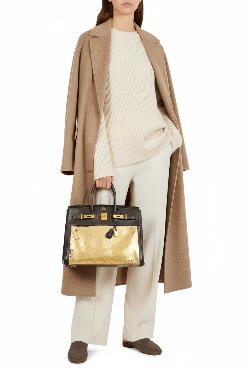 Hermès Birkin 35 "L'Amazone d'Or" Gold Leaf Amazonia/Marron Foncé Box Gold Hardware JaneFinds Custom Shop