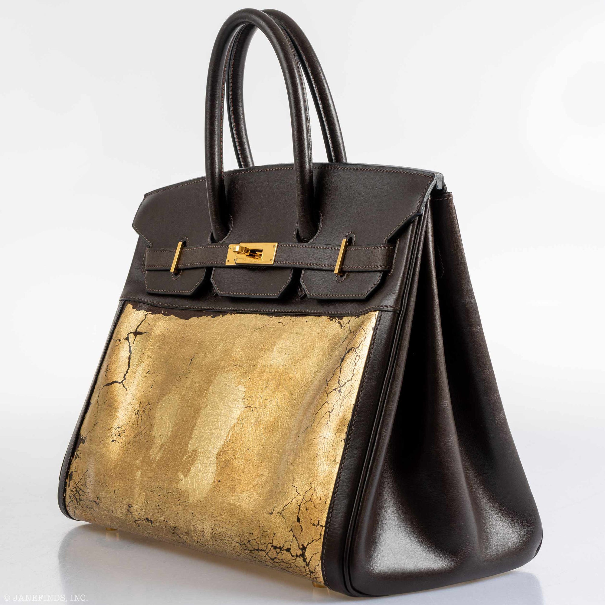 Hermès Birkin 35 "L'Amazone d'Or" Gold Leaf Amazonia/Marron Foncé Box Gold Hardware JaneFinds Custom Shop