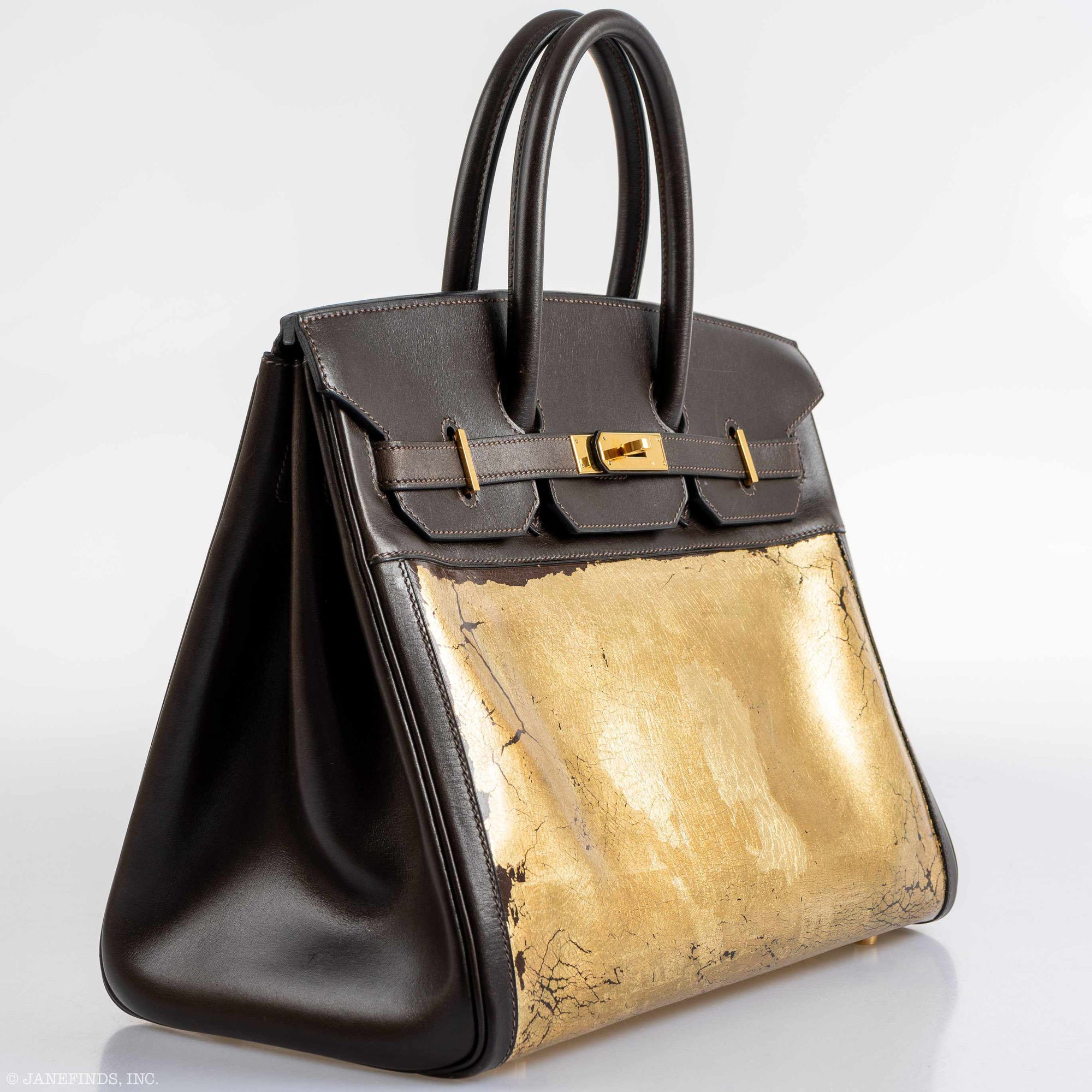 Hermès Birkin 35 "L'Amazone d'Or" Gold Leaf Amazonia/Marron Foncé Box Gold Hardware JaneFinds Custom Shop