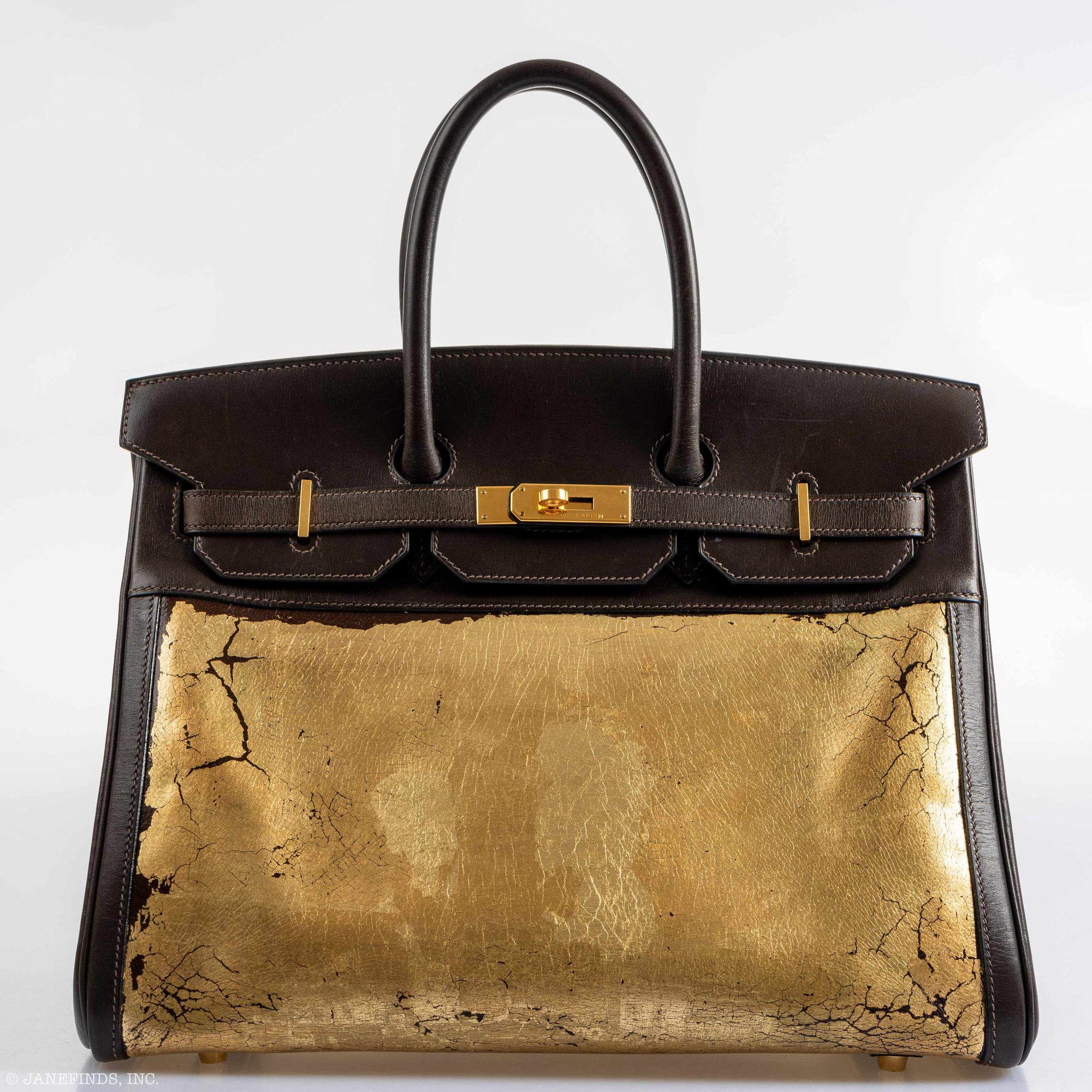 Hermès Birkin 35 "L'Amazone d'Or" Gold Leaf Amazonia/Marron Foncé Box Gold Hardware JaneFinds Custom Shop
