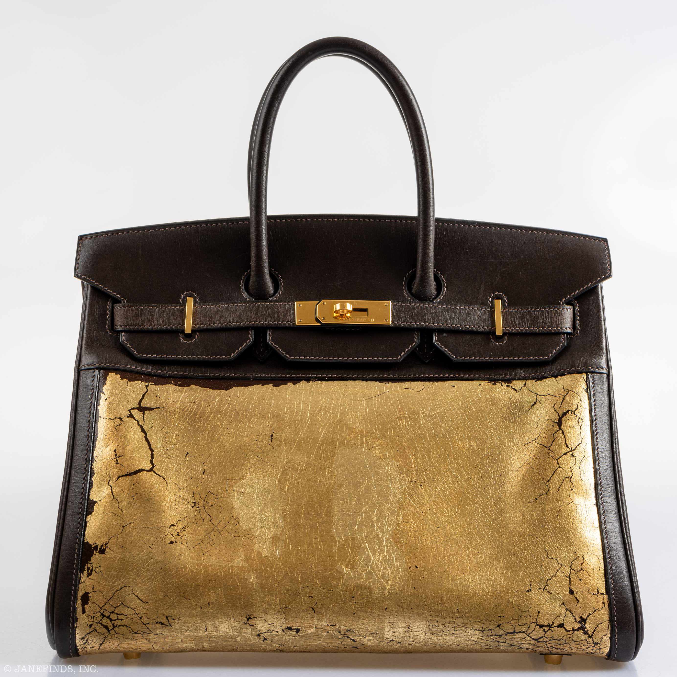 Hermès Birkin 35 "L'Amazone d'Or" Gold Leaf Amazonia/Marron Foncé Box Gold Hardware JaneFinds Custom Shop