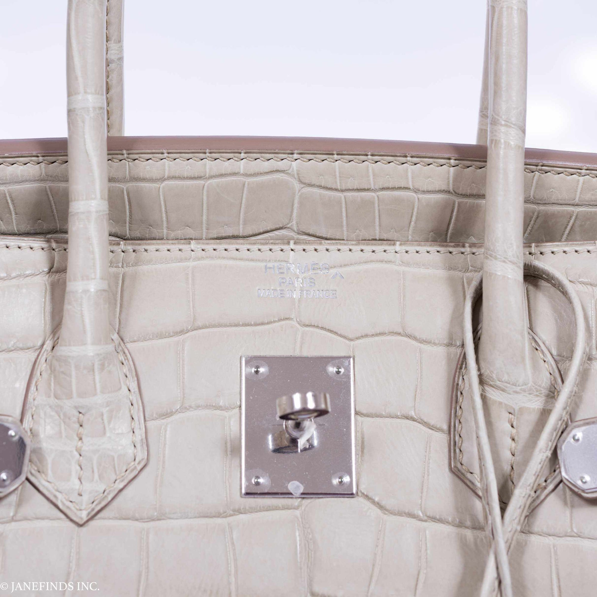 Hermès Birkin 35 Matte Beton Porosus Crocodile Palladium Hardware