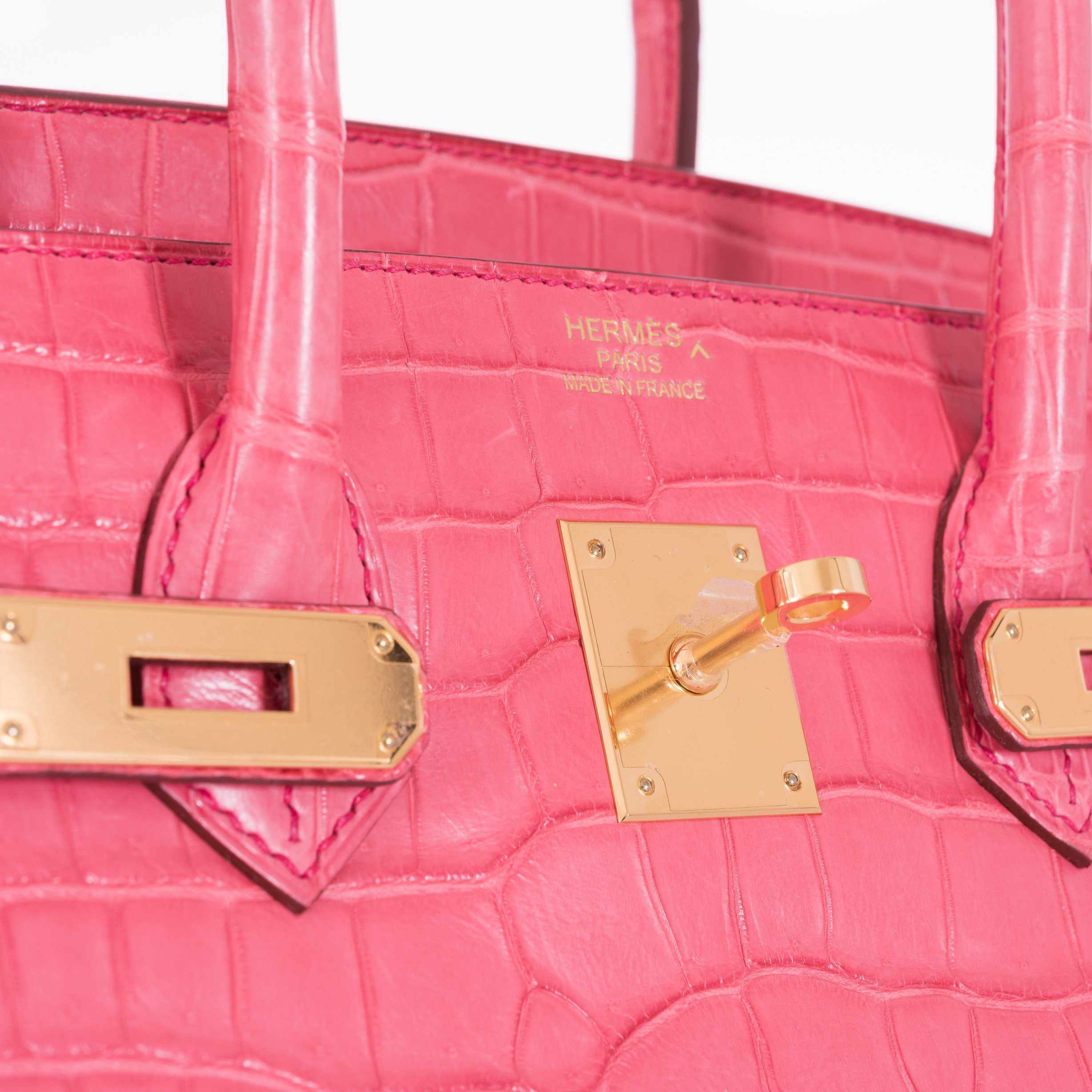 Hermès Birkin 35 Matte Bougainvillea Pink Porosus Crocodile Gold Hardware