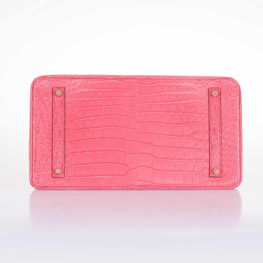 Hermès Birkin 35 Matte Bougainvillea Pink Porosus Crocodile Gold Hardware