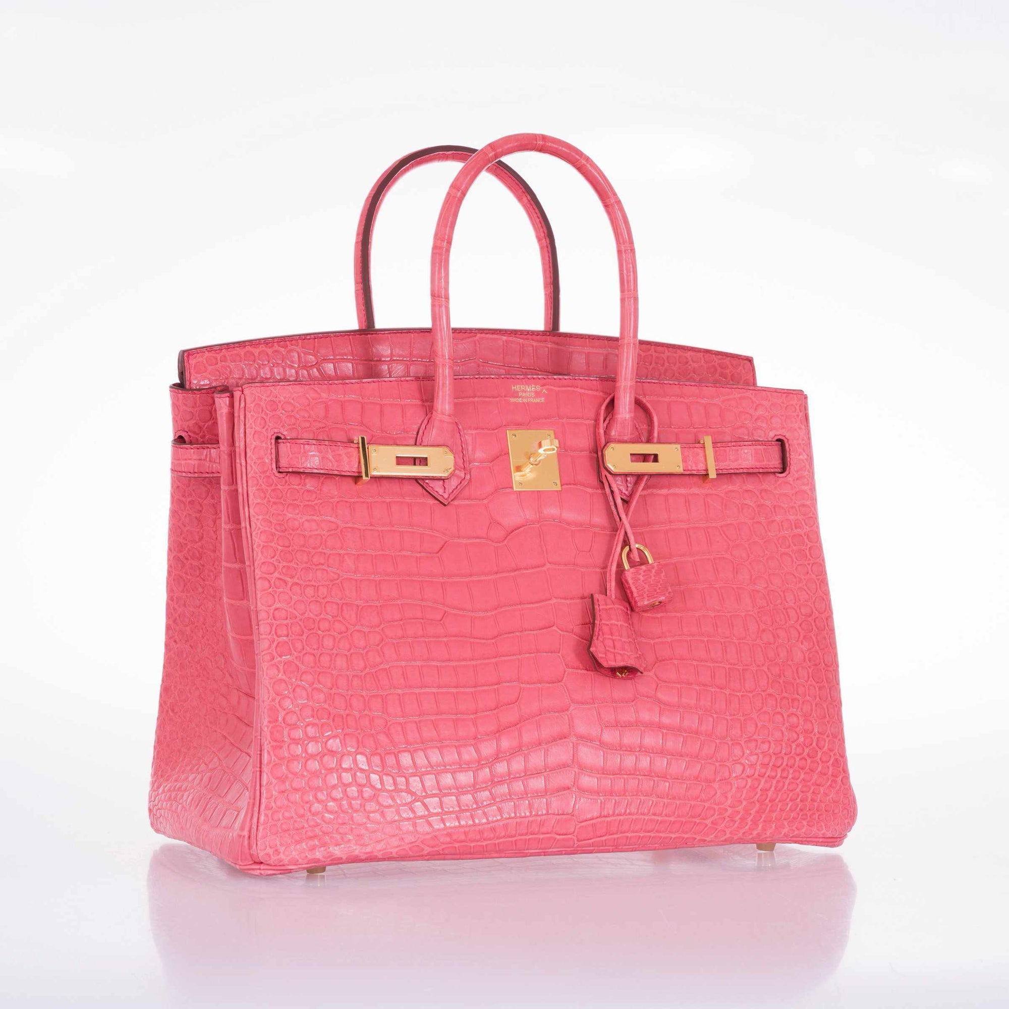 Hermès Birkin 35 Matte Bougainvillea Pink Porosus Crocodile Gold Hardware