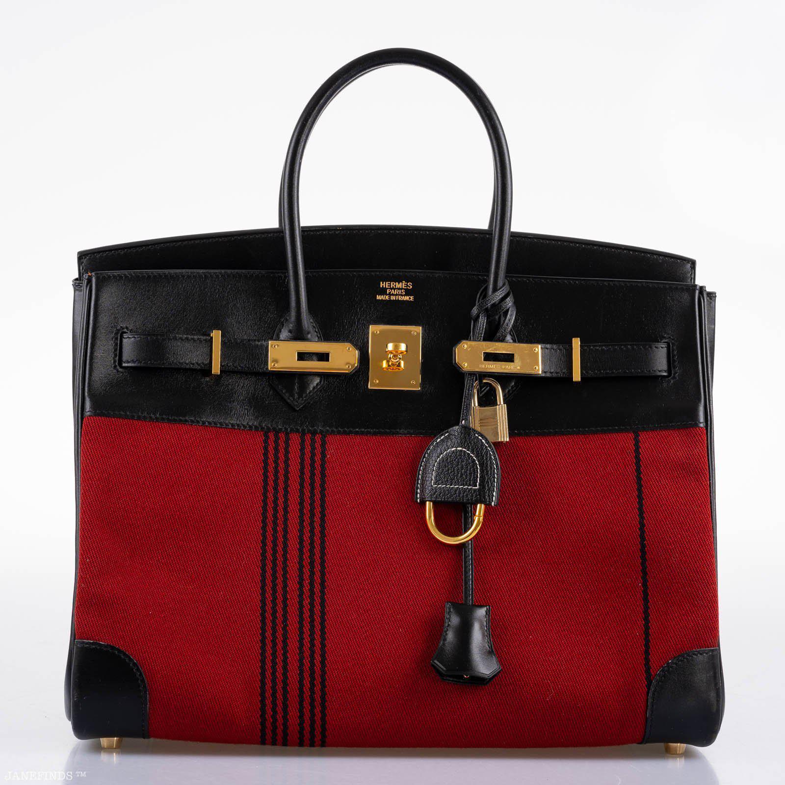 Hermès Birkin 35 Red Potamos Canvas & Black Box with Gold Hardware