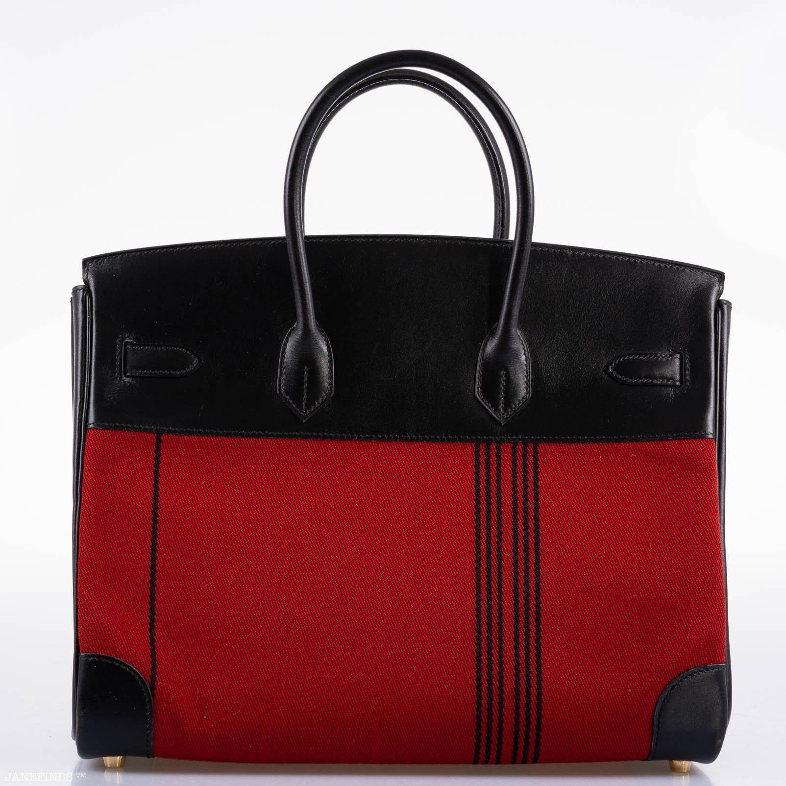 Hermès Birkin 35 Red Potamos Canvas & Black Box with Gold Hardware
