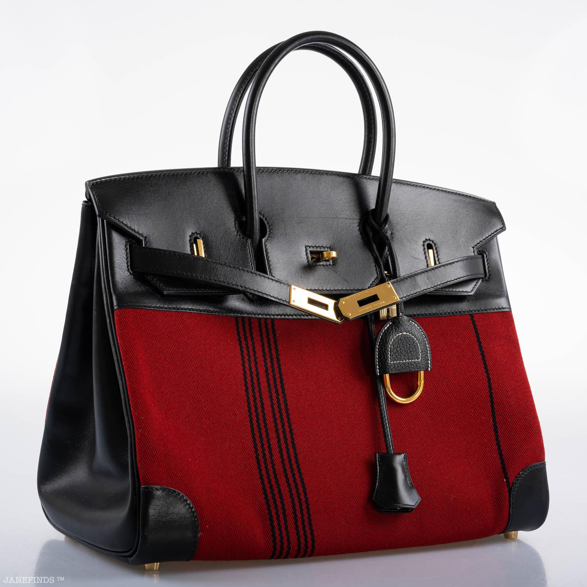 Hermès Birkin 35 Red Potamos Canvas & Black Box with Gold Hardware